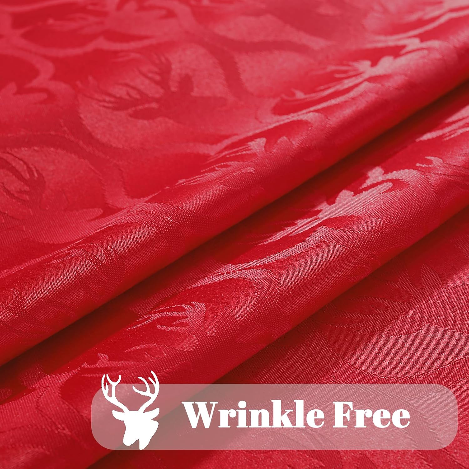 SASTYBALE Christmas Red Tablecloth 60"x120" Rectangle - Jacquard Damask Deer Antler Spillproof Table Cover for Xmas New Year Winter Holiday Decor (Fits 10-12 Seats)
