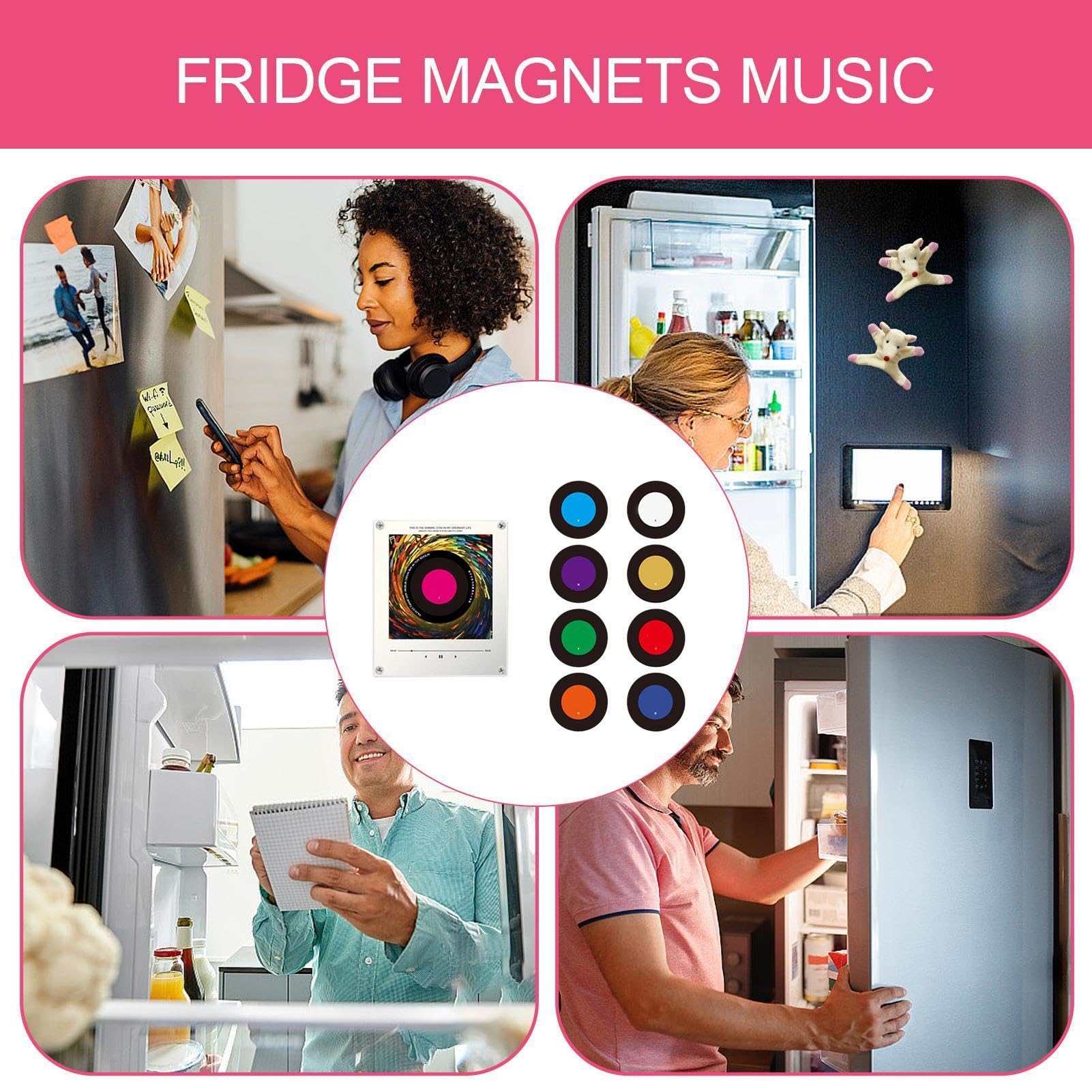 Aimant Réfrigérateur Lecteur De Musique Autocollants Disque avec Lecteur | Aimant Frigo Boîte À Musique Avec Lumière Pour Cuisine Maison Appartement Lieu De Travail Fête Casier