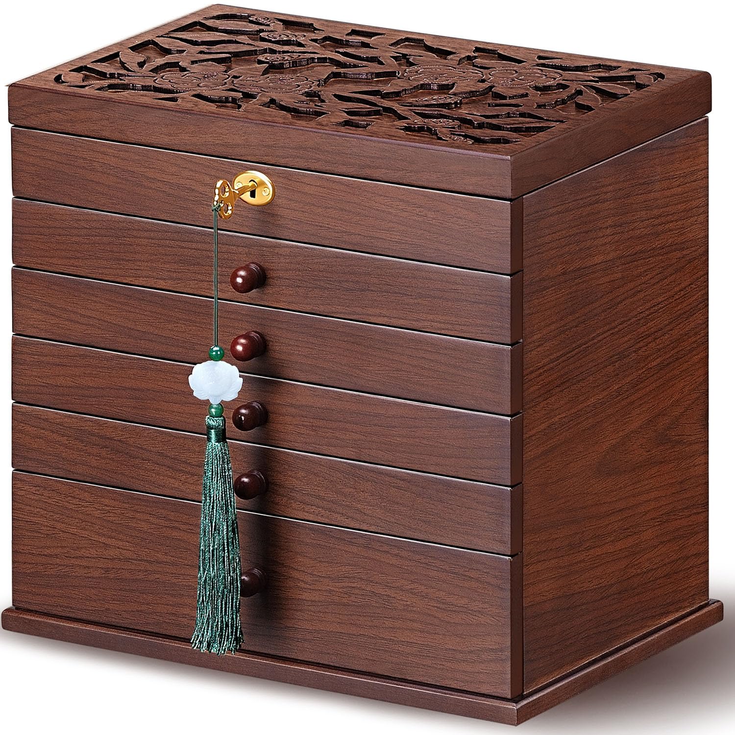 XloveriseXloverise Vintage Rustic Wooden Jewelry Organizer boxes with 5 Drawers & Lock | Large Storage Box for Necklaces, Rings, Earrings | Handcrafted Gift for Women