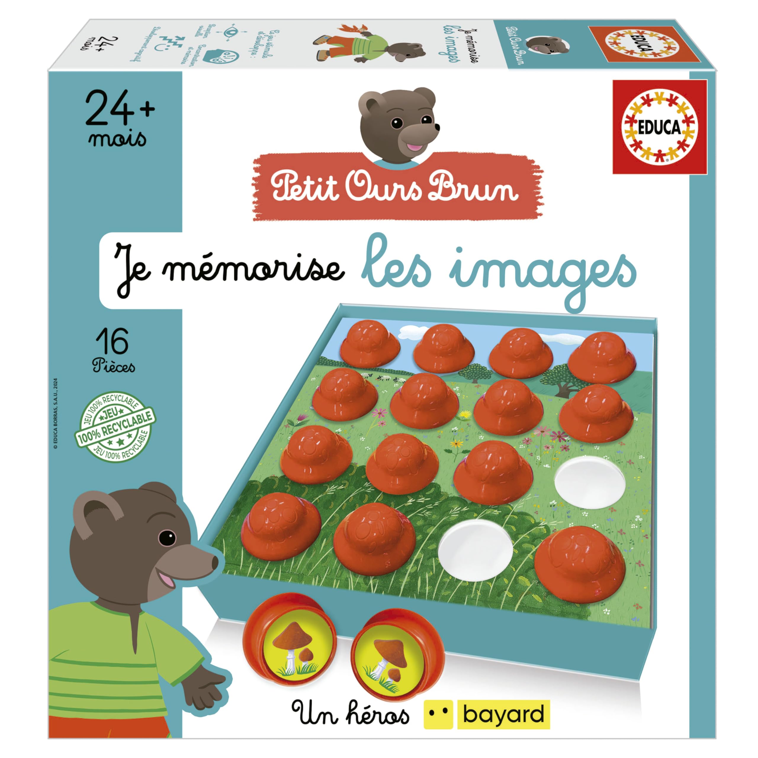 Educa - Little Brown Bear. The Child Chooses A Piece, Returns It To See The Image She Hides And Tries To Find The Same Image By Taking Another Piece To Form A Pair (19879)