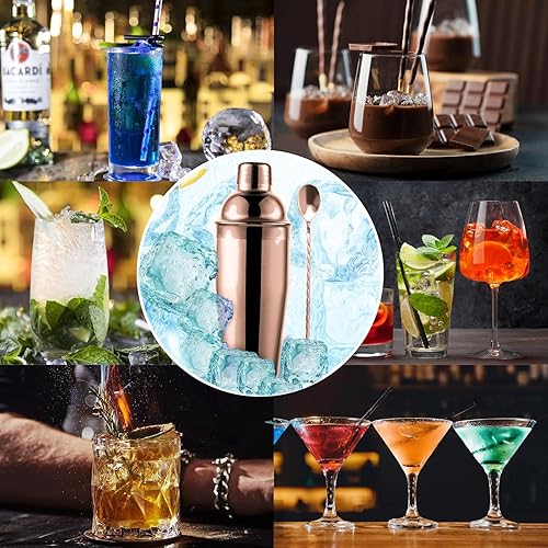 Miniatura 7 de Safring Juego de coctelera de 24 onzas, coctelera de Martini con colador incorporado, jigger medidor, cuchara mezcladora, coctelera profesional de