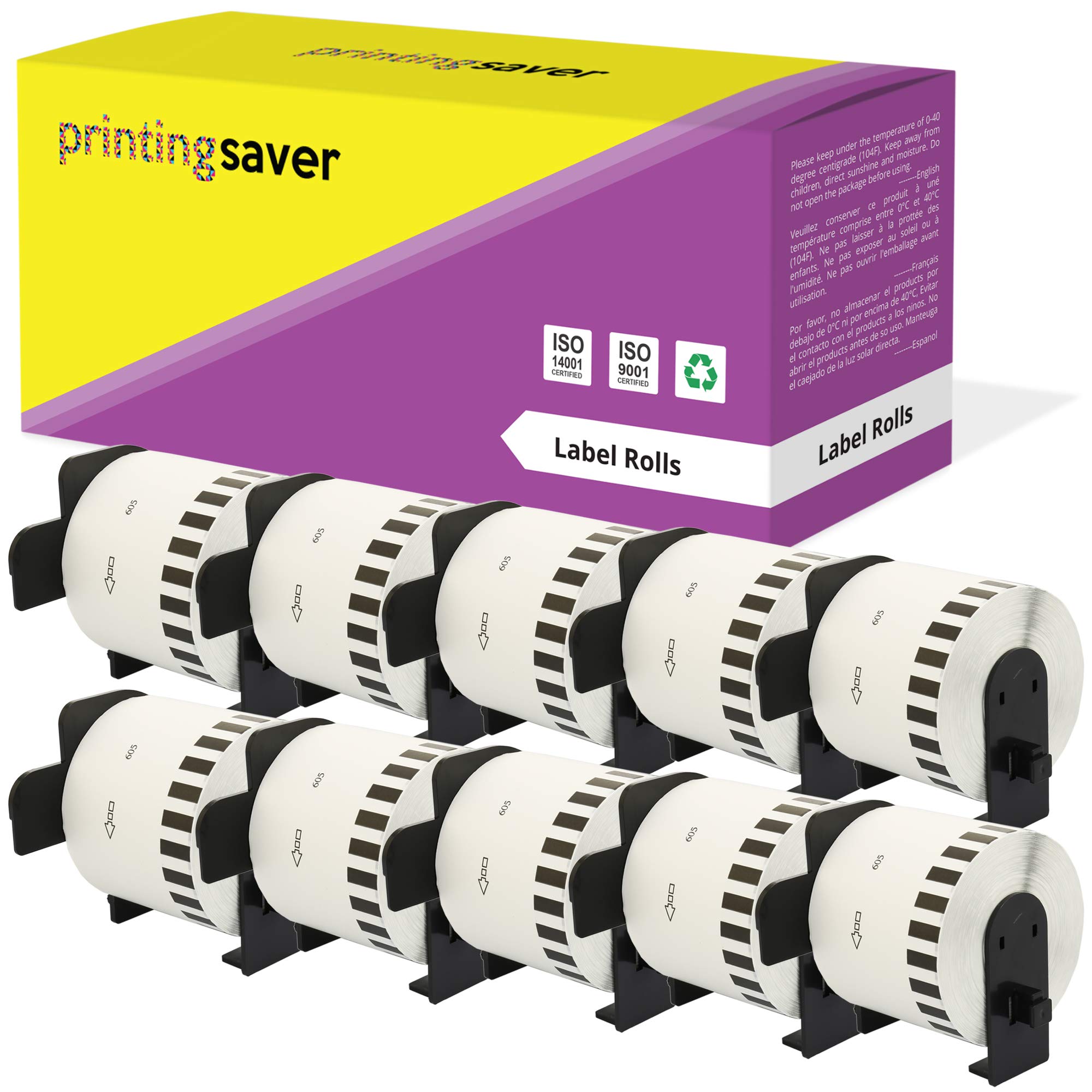 10 x DK-44605 czarne na żółtym 62 mm x 30,48 m kompatybilne ciągłe zdejmowane papierowe taśmy etykietowe do P-Touch QL-1110NWB QL-1100 QL-1050 QL-500 QL-570 QL-580 QL-700 QL-810W QL-8200 NWB