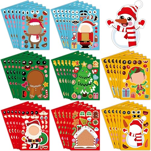 Calcomanías navideñas de 48 hojas, calcomanías navideñas para niños, haz tu propia cara para actividades en el aula, recuerdos de fiesta, disponible en Yaxa El Salvador