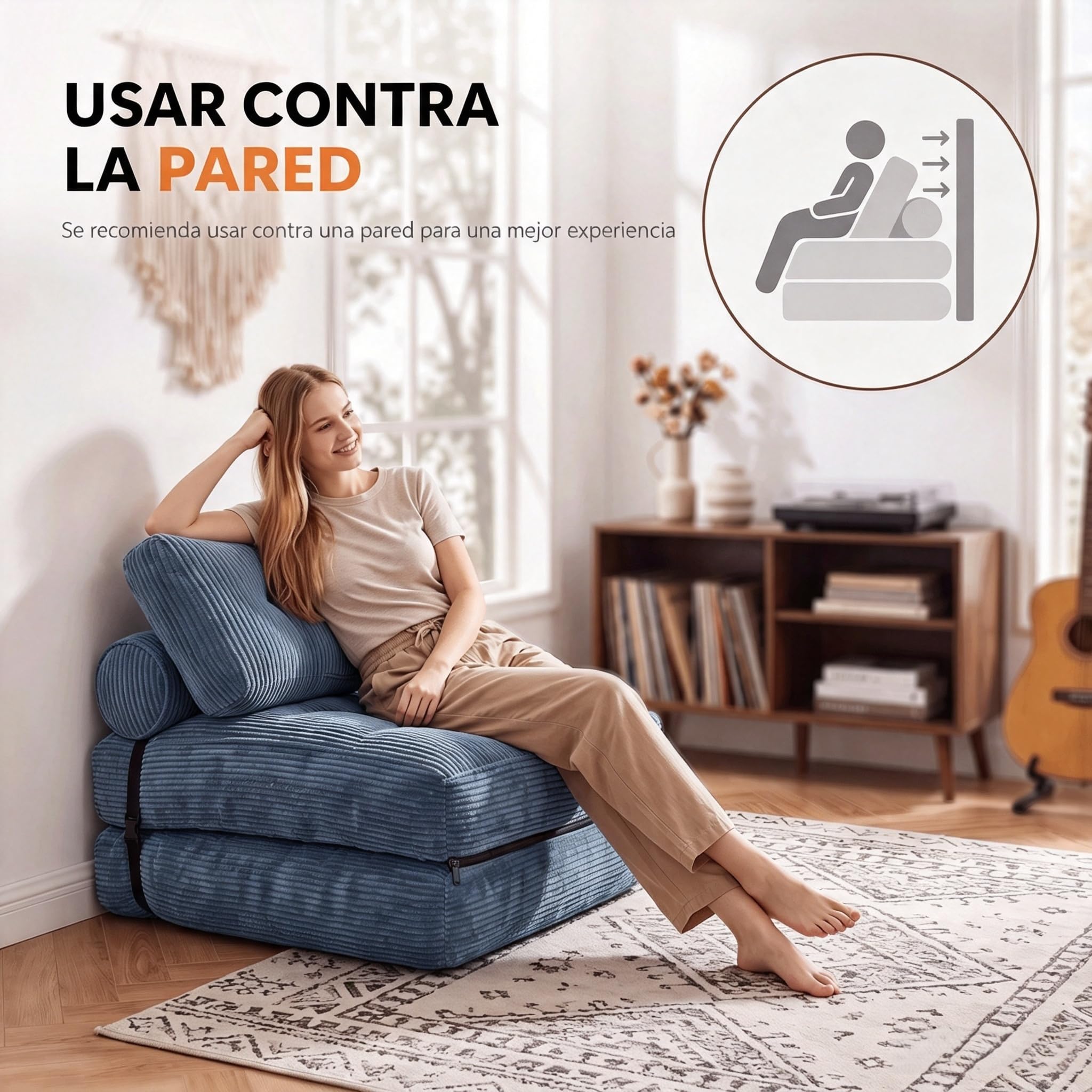 Fabulcozy Sofá Cama 4 en 1 Convertible Plegable - Sillón, Sillón Convertible, Sofá Cama 1 Plaza, Ideal para Espacio Pequeño, Salón o Dormitorio (Gris Azulado)