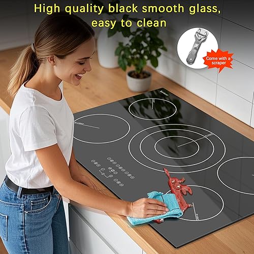 Miniatura 4 de Karinear - Placa de cocina eléctrica de 30 pulgadas, sensor táctil mejorado de 5 quemadores, estufa eléctrica de cerámica incorporada, pausa,