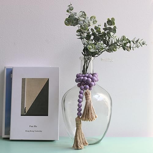 Miniatura 3 de Meplait Guirnalda de cuentas de madera de 39 pulgadas con borlas, cuentas de oración versátiles, estilo bohemio y chic para colgar en la pared,