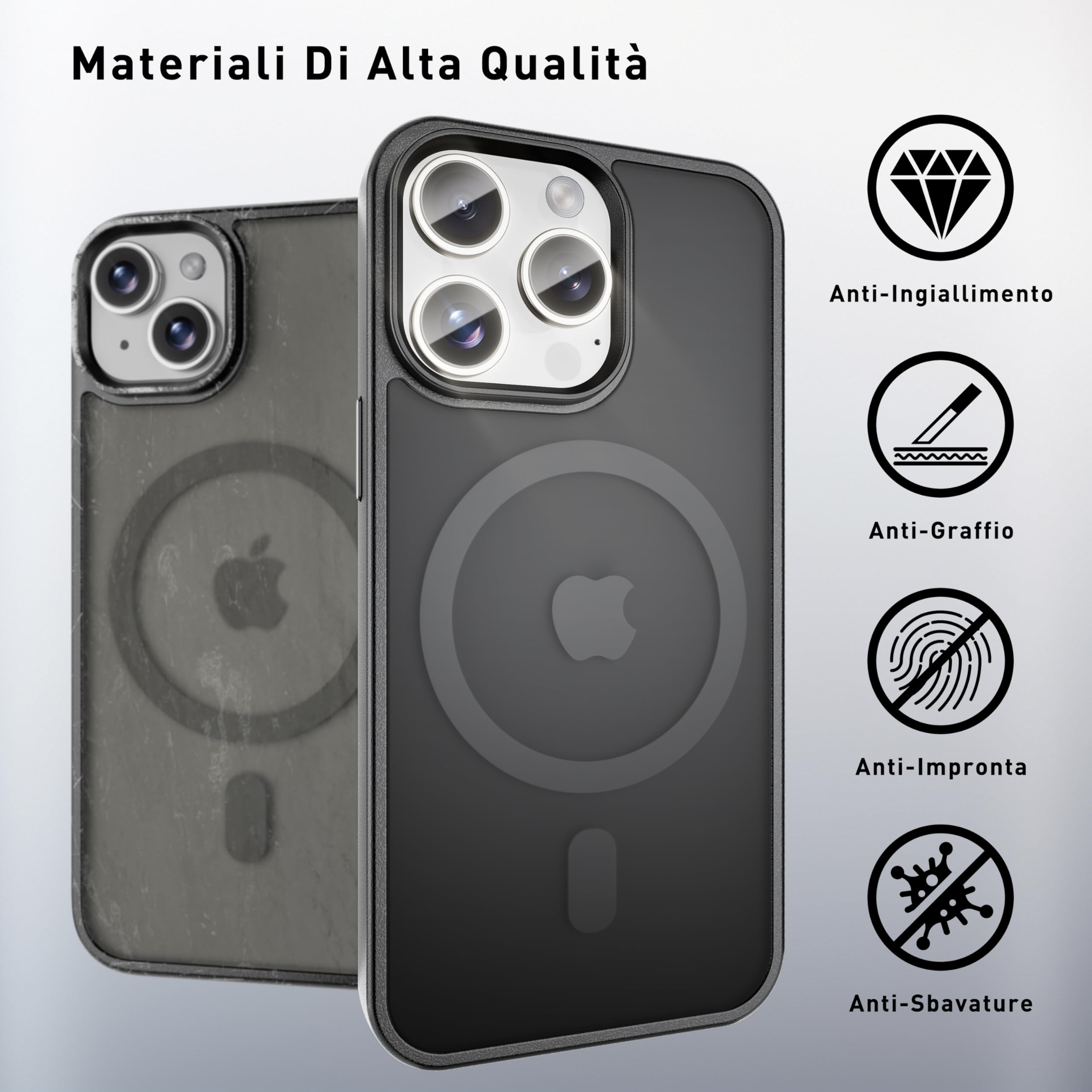 tigratigro Cover Magnetica per iPhone 13 Pro, Compatibile con MagSafe, Custodia Traslucida Opaca Posteriore Sottile Antiurto Protettiva Case, Protezione Antiurto di Grado Militare, Nero