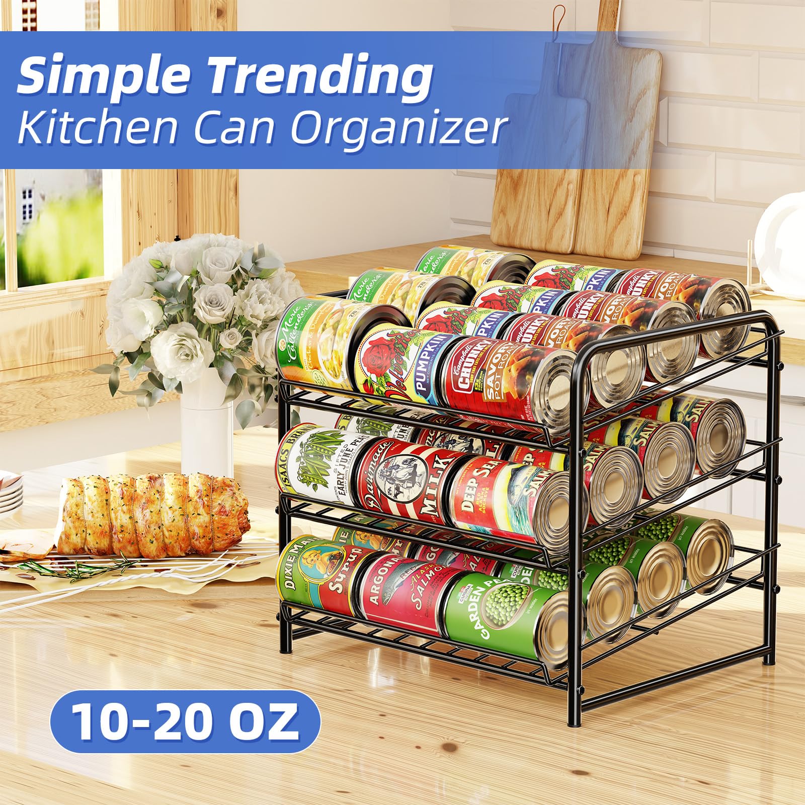 Simple Trending Dosenregal-Organizer, stapelbarer Dosenspender für bis zu 36 Dosen für Küchenschrank oder Speisekammer, Schwarz