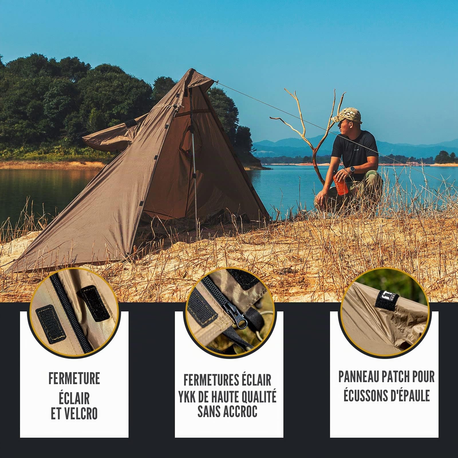 OneTigris militaire poncho de pluie abri 2 en 1 multifonctionnel poncho camping tente tactique imperméable extérieur |emballage multi-usage(Coyote Brown)