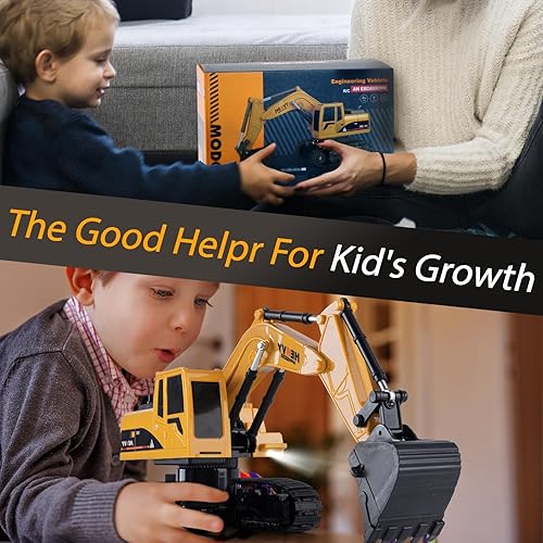 Miniatura 7 de lausomile Juguete de excavadora RC  Juguetes de construcción para niños de 5, 6 y 7 años, auto de juguete hidráulico a control remoto, regalo