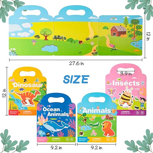 Miniatura 8 de Play N Teach Libros de calcomanías para niños, paquete de 4 (animales, dinosaurios, insectos, animales del océano), 126 calcomanías reutilizables