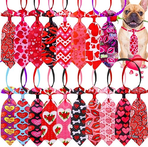 18 corbatas para el cuello del perro del día de San Valentín, ajustables a granel, color rosa y rojo, lazos para el día de San Valentín, diseño de