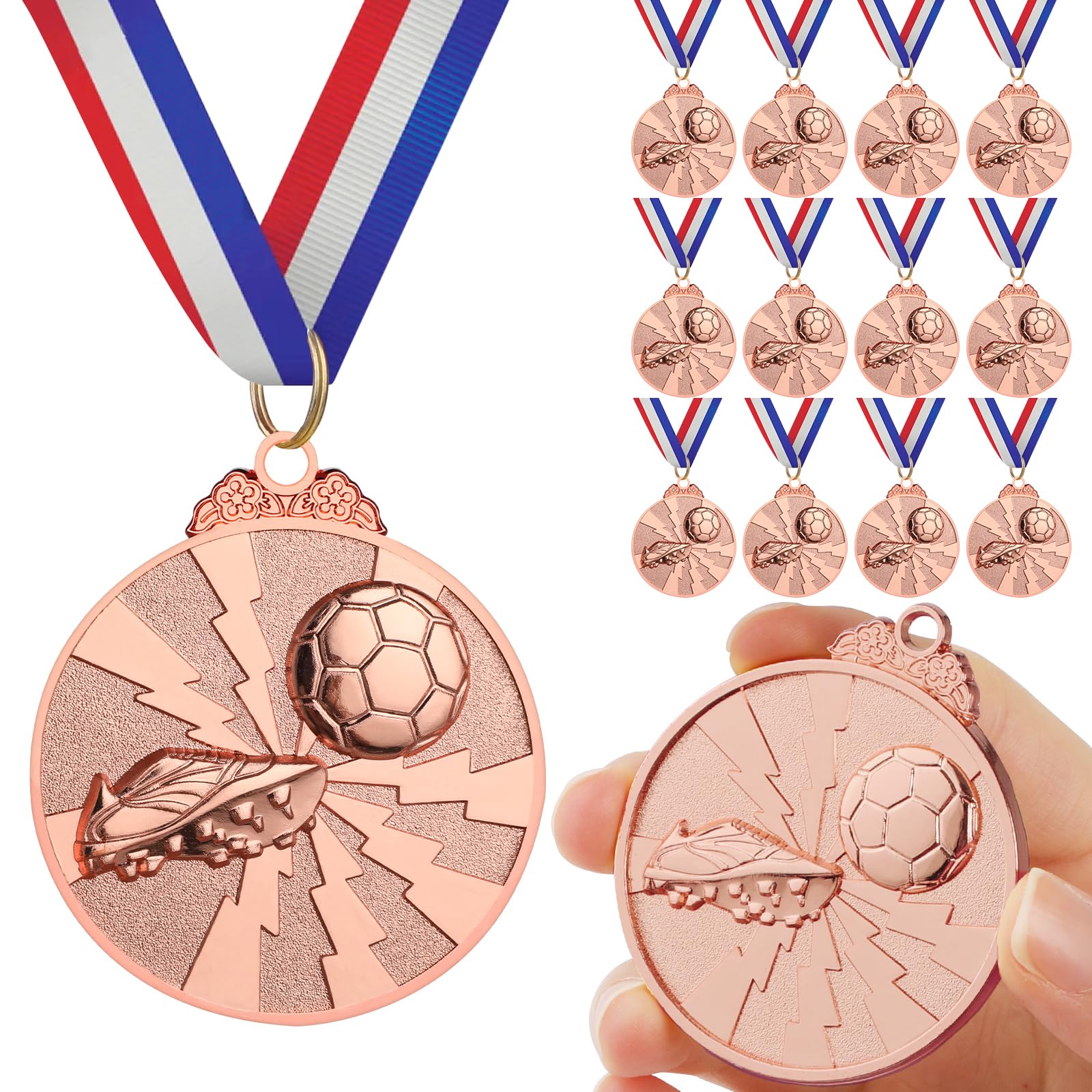 GeeRic Football Medals, Zinc Alloy Soccer Football Award Trophies Medal with Ribbon Medal Winner Medals for Competition/Sports/Party Decoration