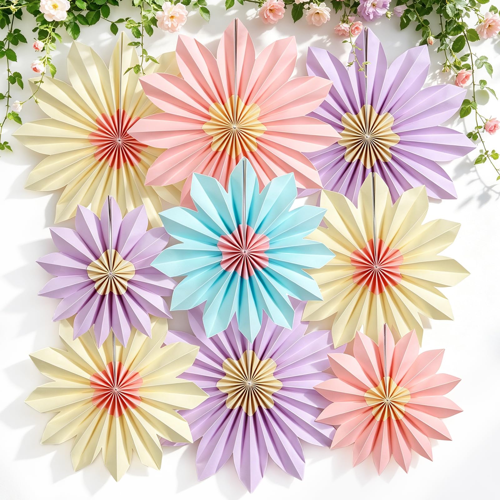 Photo 1 of OBBOLO Pastel Paper Fans, 9 PCS