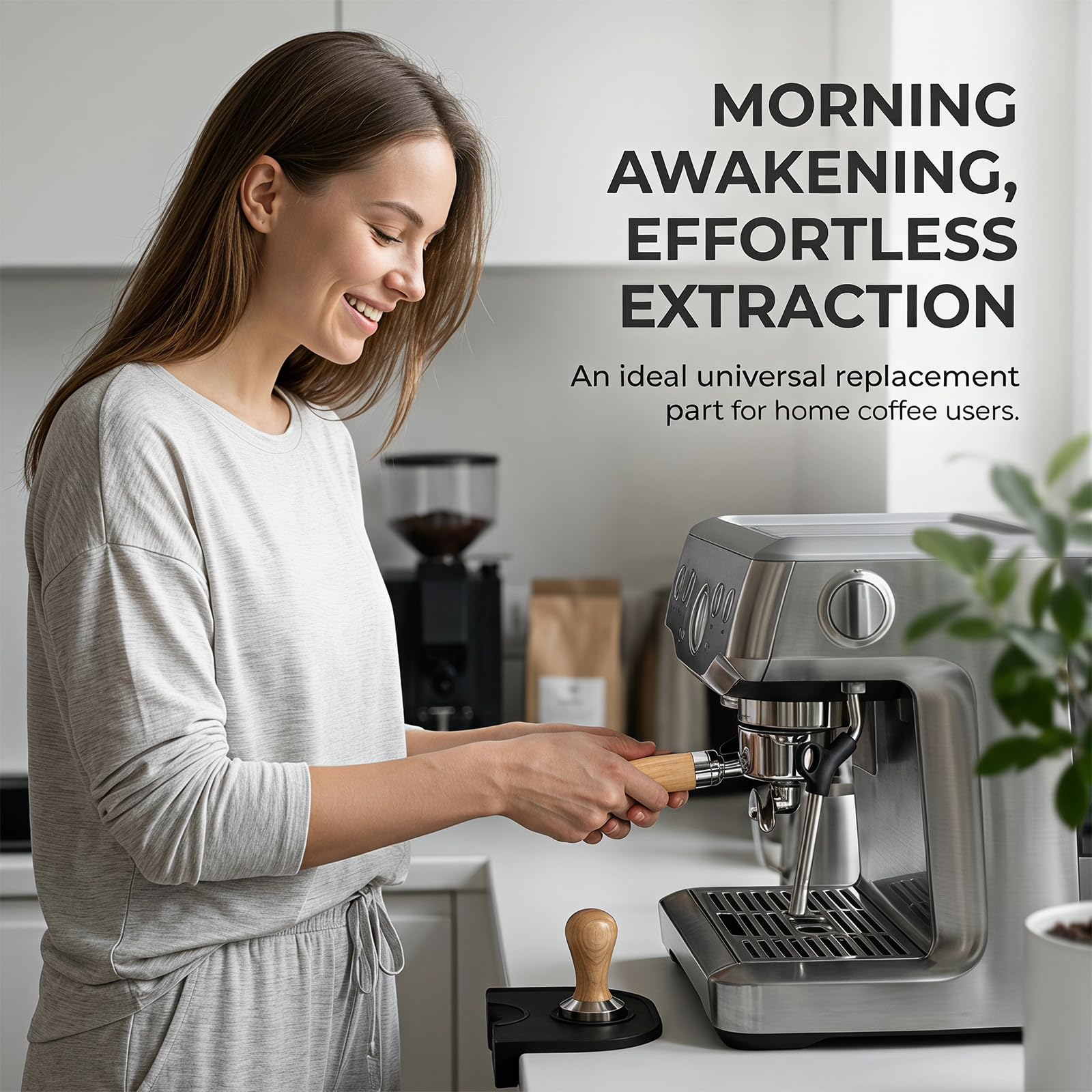 Espresso - Filtro portafiltro de doble caño (3 orejas, mango ergonómico de madera premium, incluye cesta sin presión, portafiltro de 51 mm, para DeLonghi Dedica EC680 EC685 y Smeg)