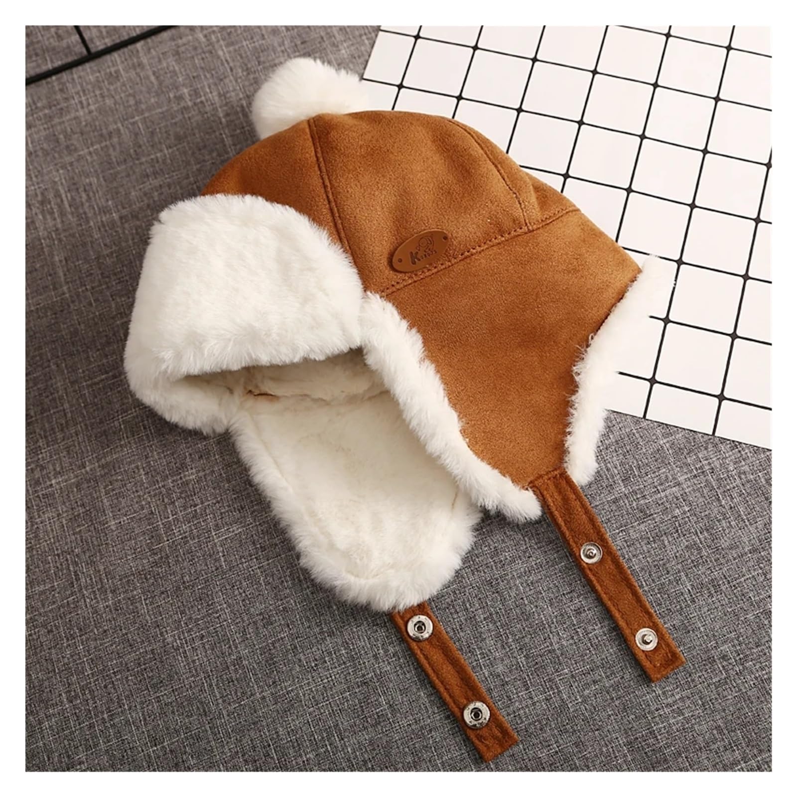 Baby Winter Ear Flap Cap, Warm Plush Cotton Outdoor Lei Feng Hat, Unisex Beanie for Boys & Girls 1-3 Years(DC)
