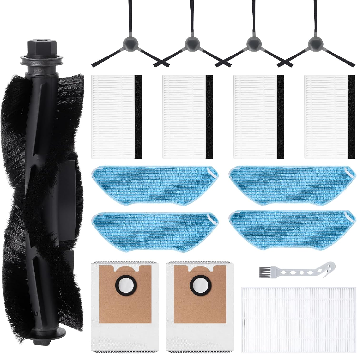 Replacement Accessory Kit for Lefant M2/M2S/M2 Pro/M2S Pro/M2 Plus Robot Vacuum Cleaner Replacement Parts, 1 Main Roller Brush, 4 Filter, 4 Mop Pad, 4 Side Brush, 2 Dust Bag, 1 Cleaning Brush