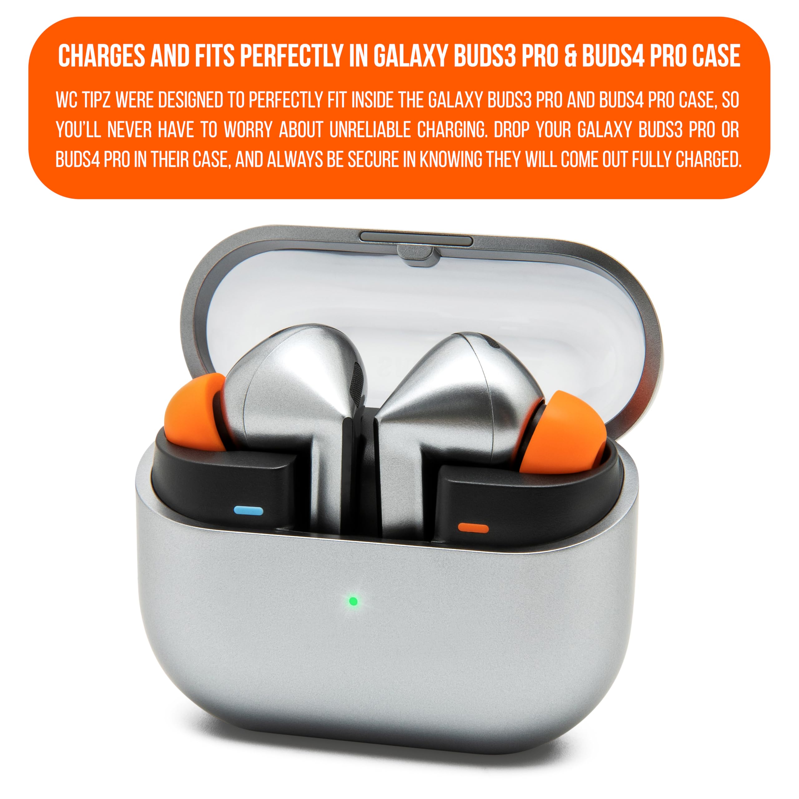 WC TipZ Galaxy – Wkładki z Pianki Memory Foam Kompatybilne z Samsung Galaxy Buds Pro 3 & Pro 4 od Wicked Cushions | Lepszy Komfort, Uszczelnienie i Sprężystość | Pomarańczowy