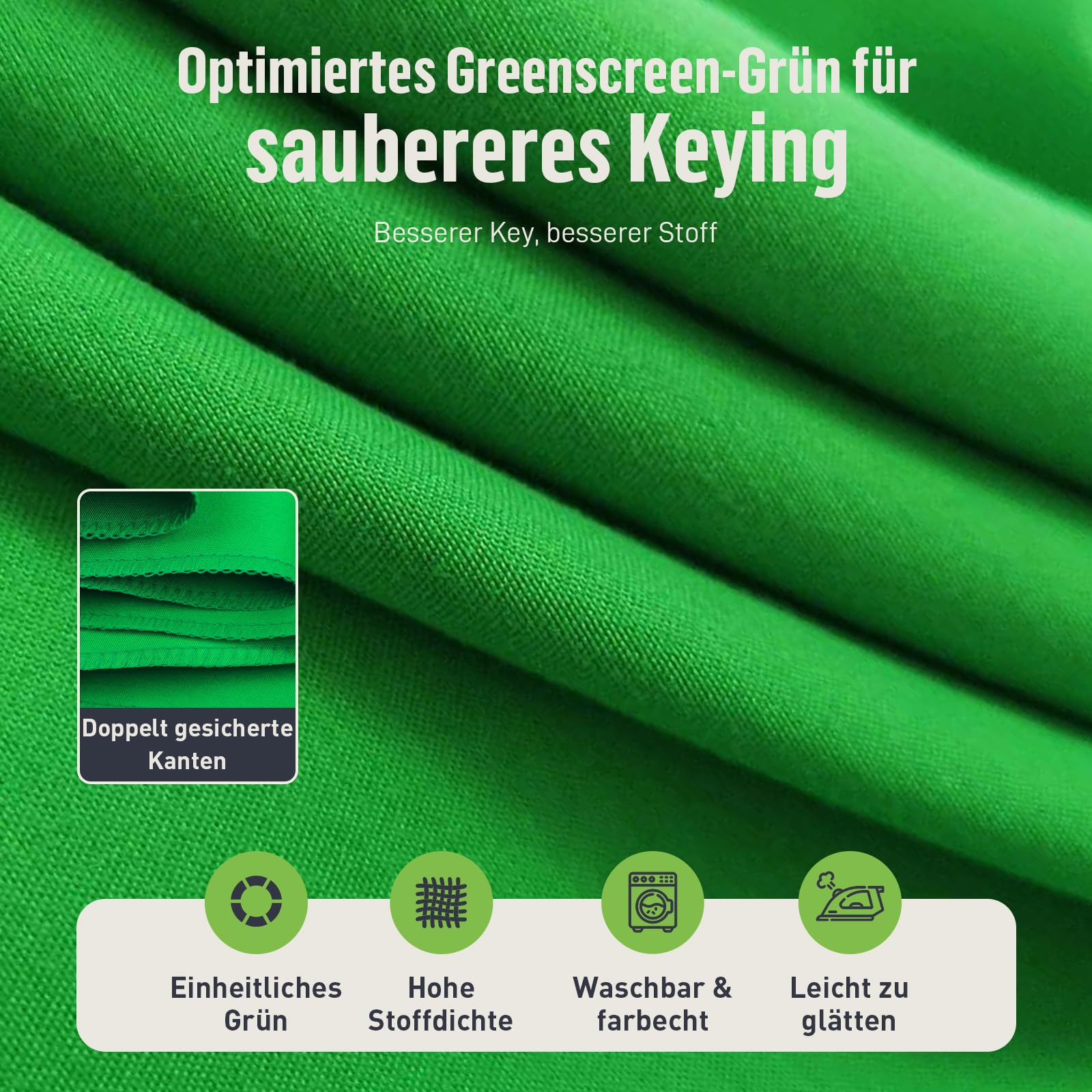 Greenscreen Hintergrund mit Ständer – 2 x 3 m Fotohintergrund Stoff mit Hintergrundständer für Fotografie, Fotostudio, Streaming, Chroma Key, Fotowand Ständer, Backdrop Photography Kit