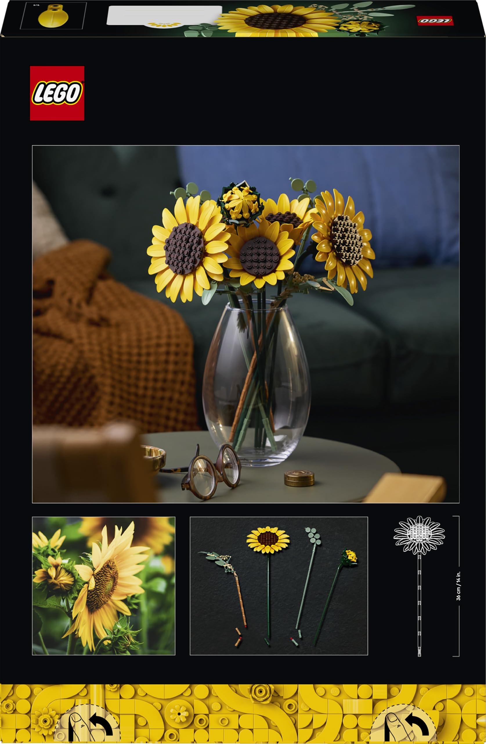 LEGO Botanicals Bouquet di Girasoli - Set di Fiori Artificiali per Adulti - Girasoli Finti e Steli di Eucalipto per Decorare il Soggiorno o la Camera da Letto - Idea Regalo Fai da Te per Donne - 11502
