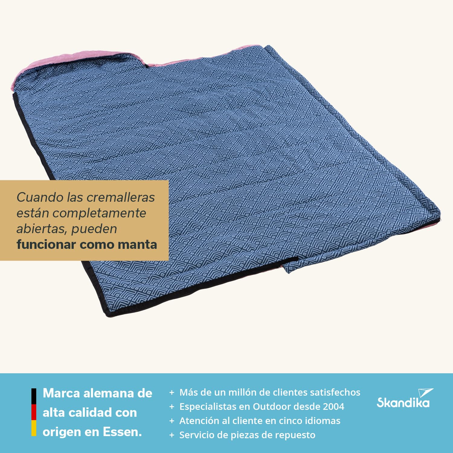 Skandika Saco de Dormir de algodón Dundee Flannel | para Adultos, acoplable, 3 Estaciones, hasta -20°C, 220 x 80 cm / 220 x 160 cm, Rectangular
