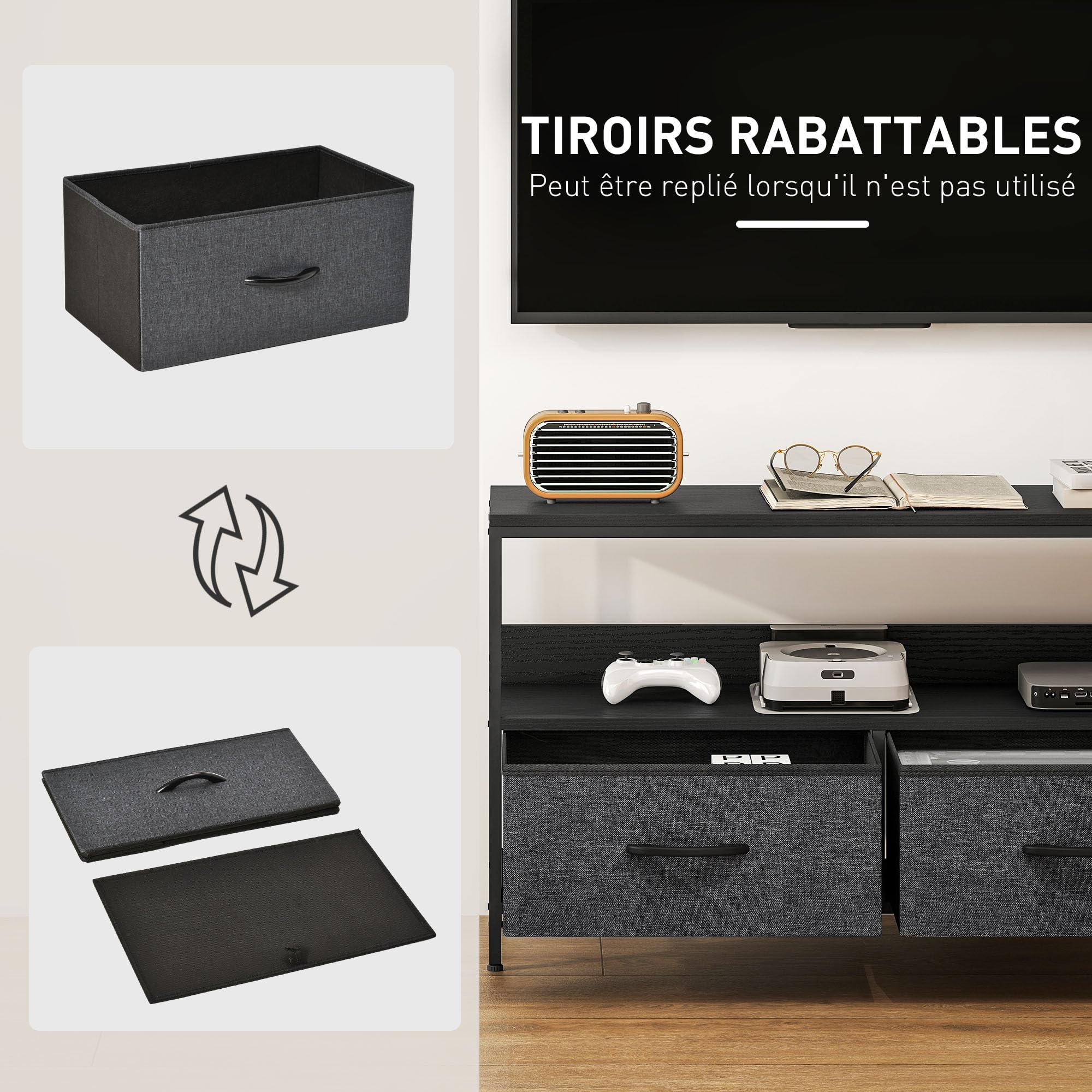 HOMCOM Meuble TV 98 cm pour Téléviseur 47 Pouces Gris Foncé