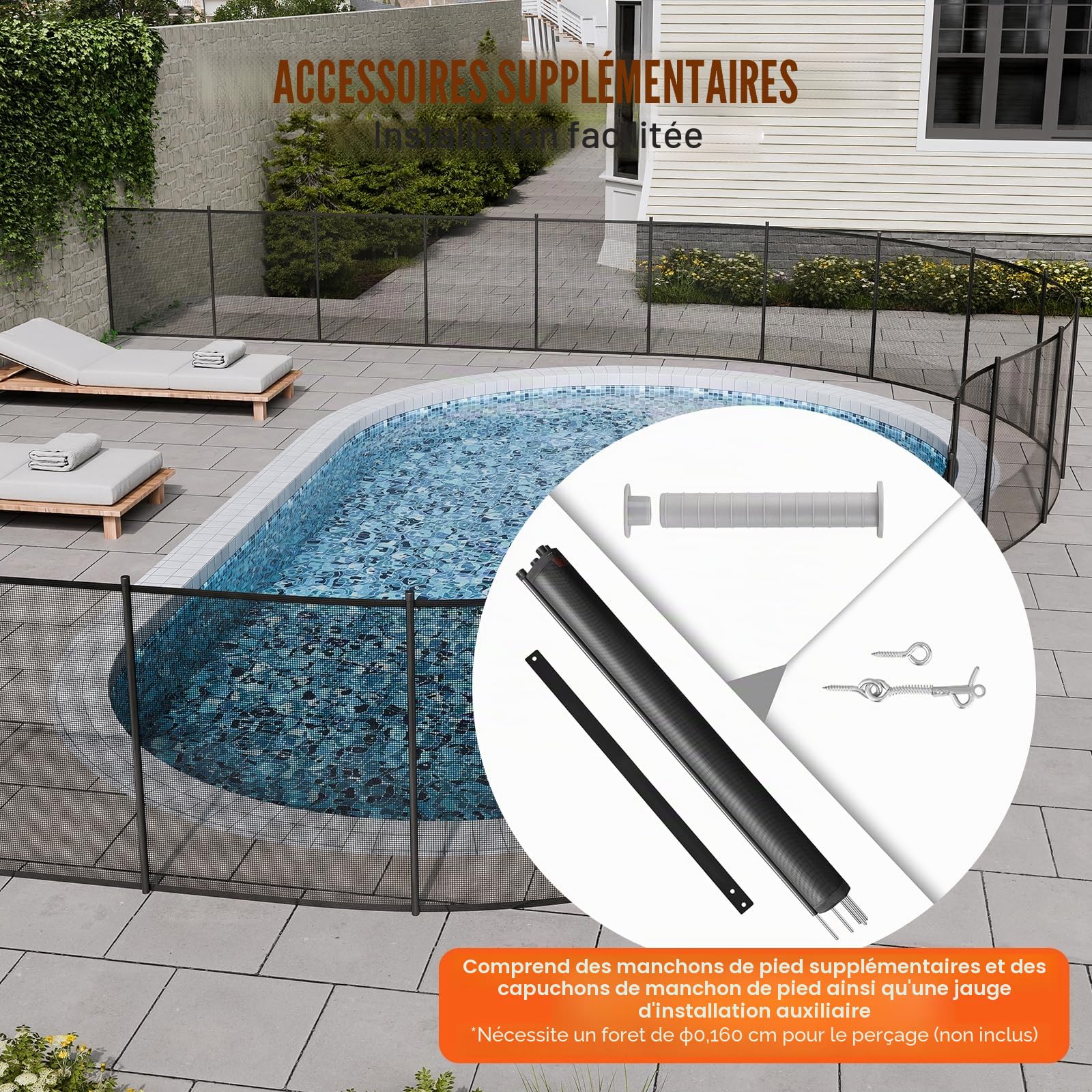 VEVOR Clôture de Piscine, Barrière de Piscine Creusée 1,21x29,26 m Clôture Amovible de Sécurité Pliable Tige en Aluminium Tissu Maille PVC Teslin 340 g/m² pour Protection Enfants Animaux Domestiques