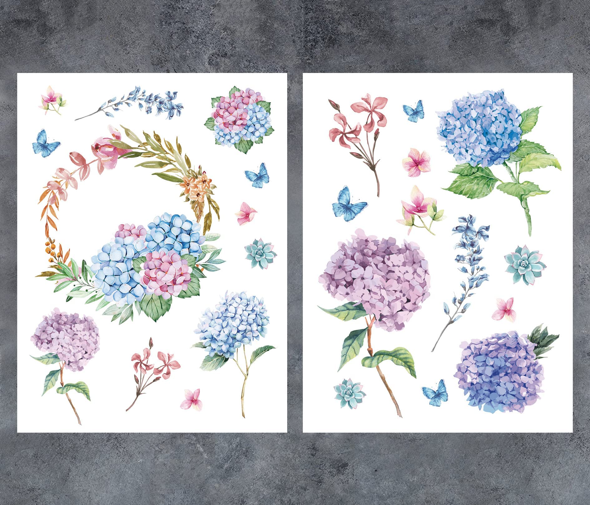 GSS Designs Hydrangea Rub on Transfers for Crafts and Furniture 2 Sheets 12"x16"- Home Furniture Transfers Rub on - Decor Flowers Stickers DIY Kits for Adults