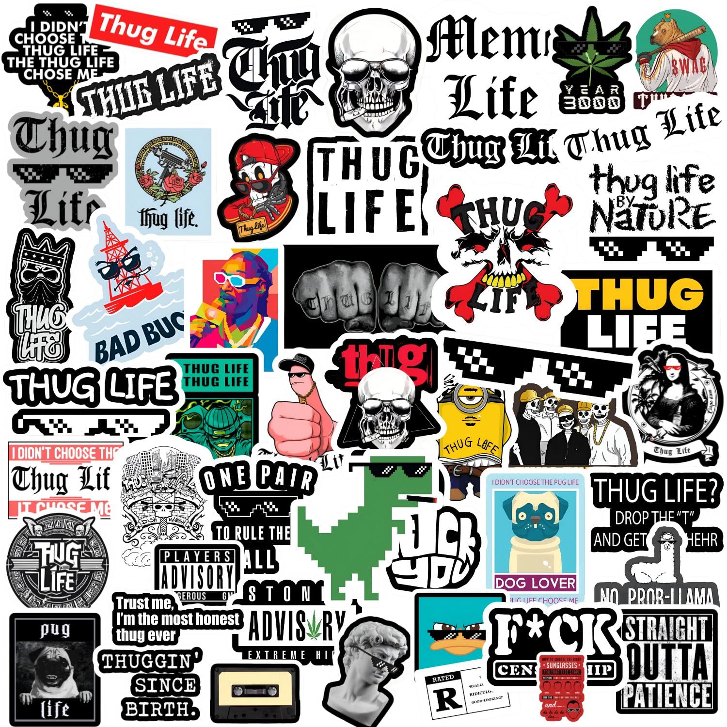 SKYWILE Pack of 53 Thug Life Aesthetic Vinyl Stickers for Laptop, Journal, Bike Helmet, Diary, Guitar, Mobile Case - Waterproof -Laminated (B0D1CL2MPY) Amazon Price History, Amazon Price Tracker
