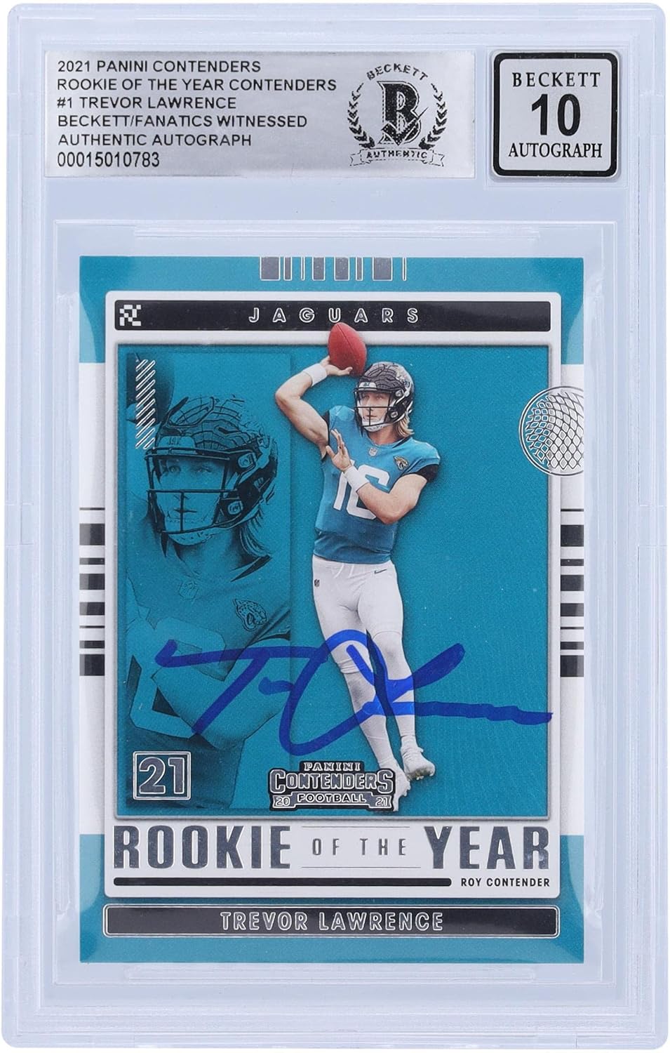 Trevor Lawrence Jacksonville Jaguars Autographed 2021 Panini Contenders Rookie of the Year #ROY-TLR Beckett Fanatics Witnessed Authenticated 10 Rookie Card - Football Slabbed Autographed Rookie Cards
