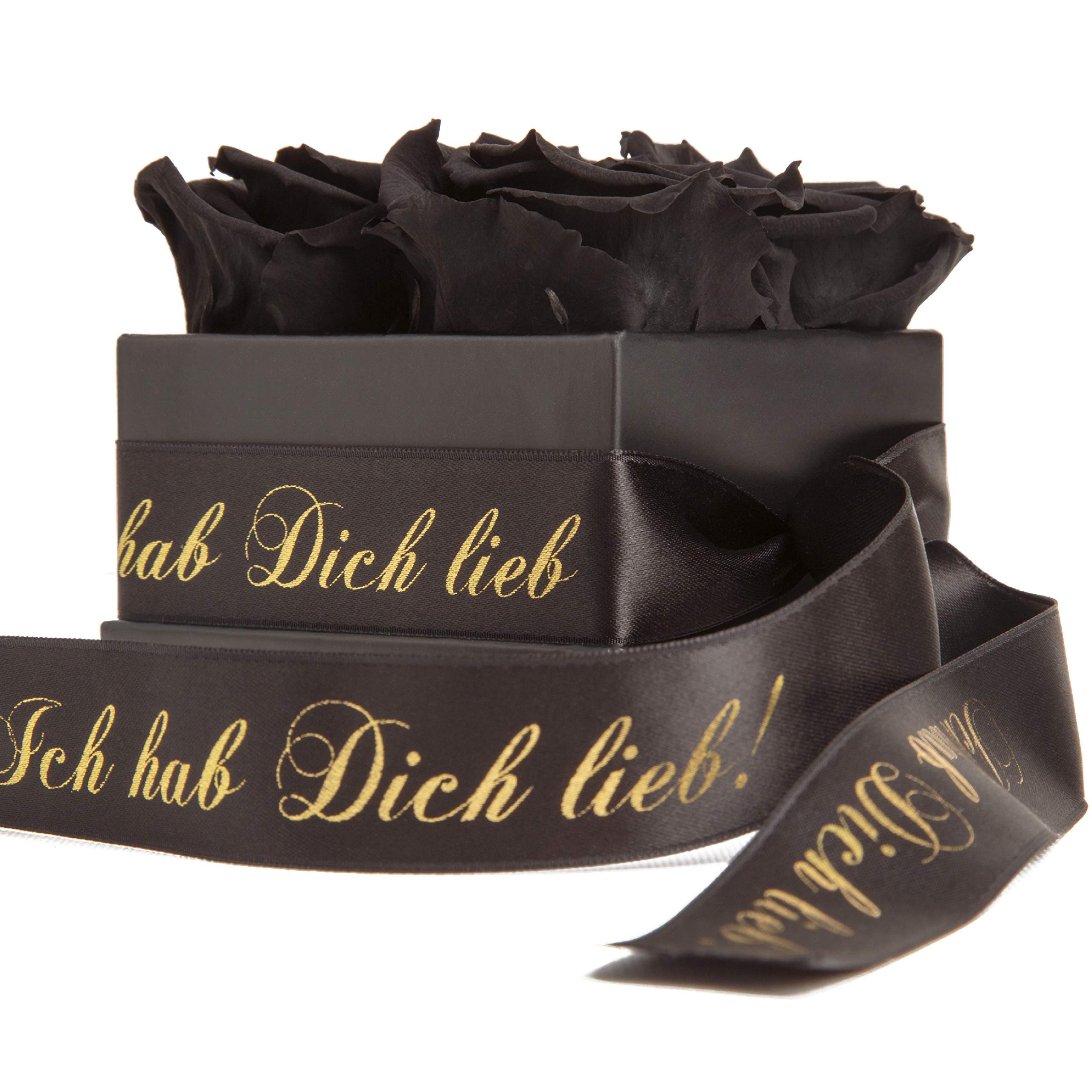 Ich hab Dich lieb Geschenkbox - Infinity Rosenbox echte Schwarze Rosen haltbar 3 Jahre 8,5 x 8,5 cm - Geschenke Valentinstag für Sie (Ich hab Dich lieb, Schwarz)