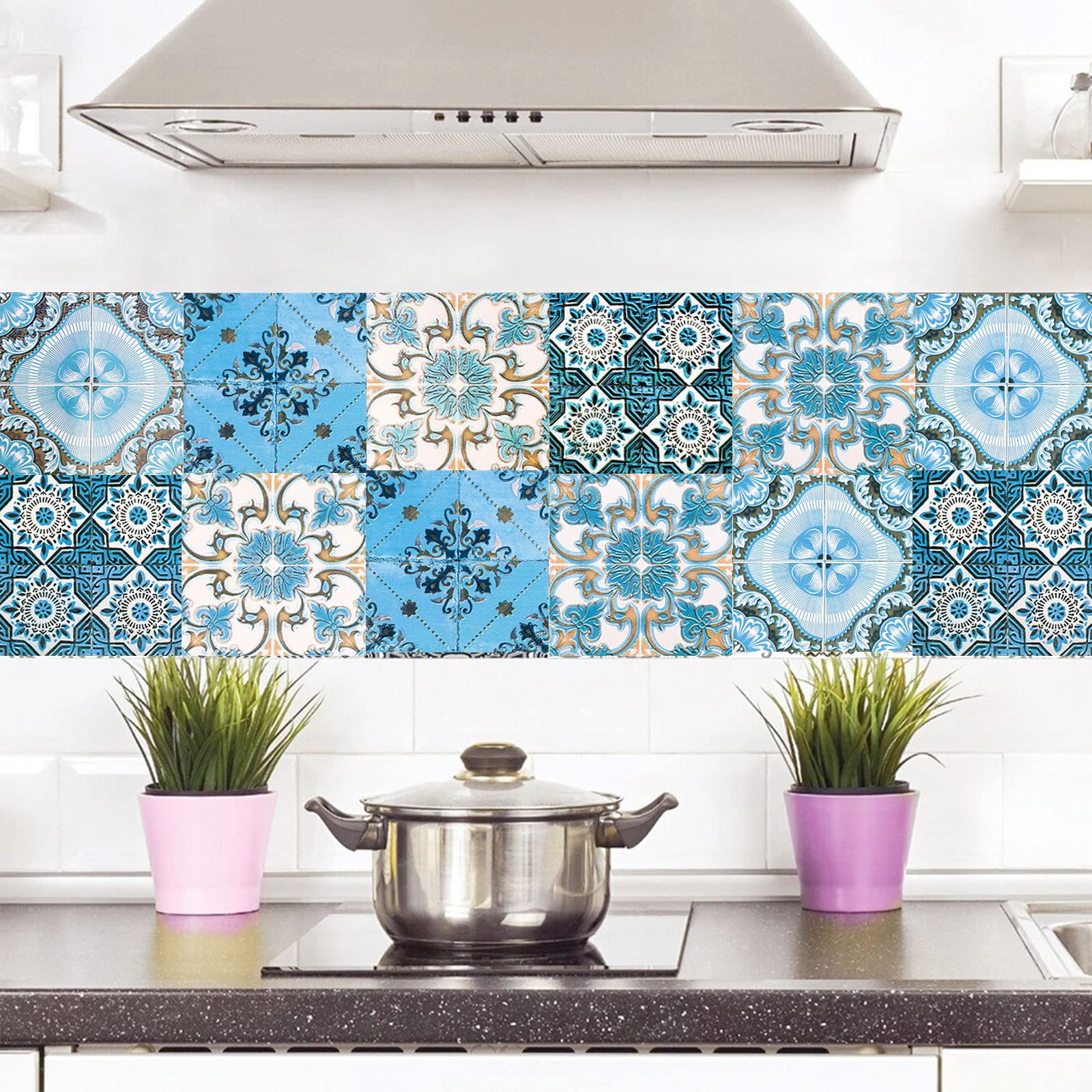 Bleucoin Adesivi Per Piastrelle Marocchini – 24 Pezzi 10,8x10,8 Cm – Impermeabili E Rimovibili Per Cucina E Bagno