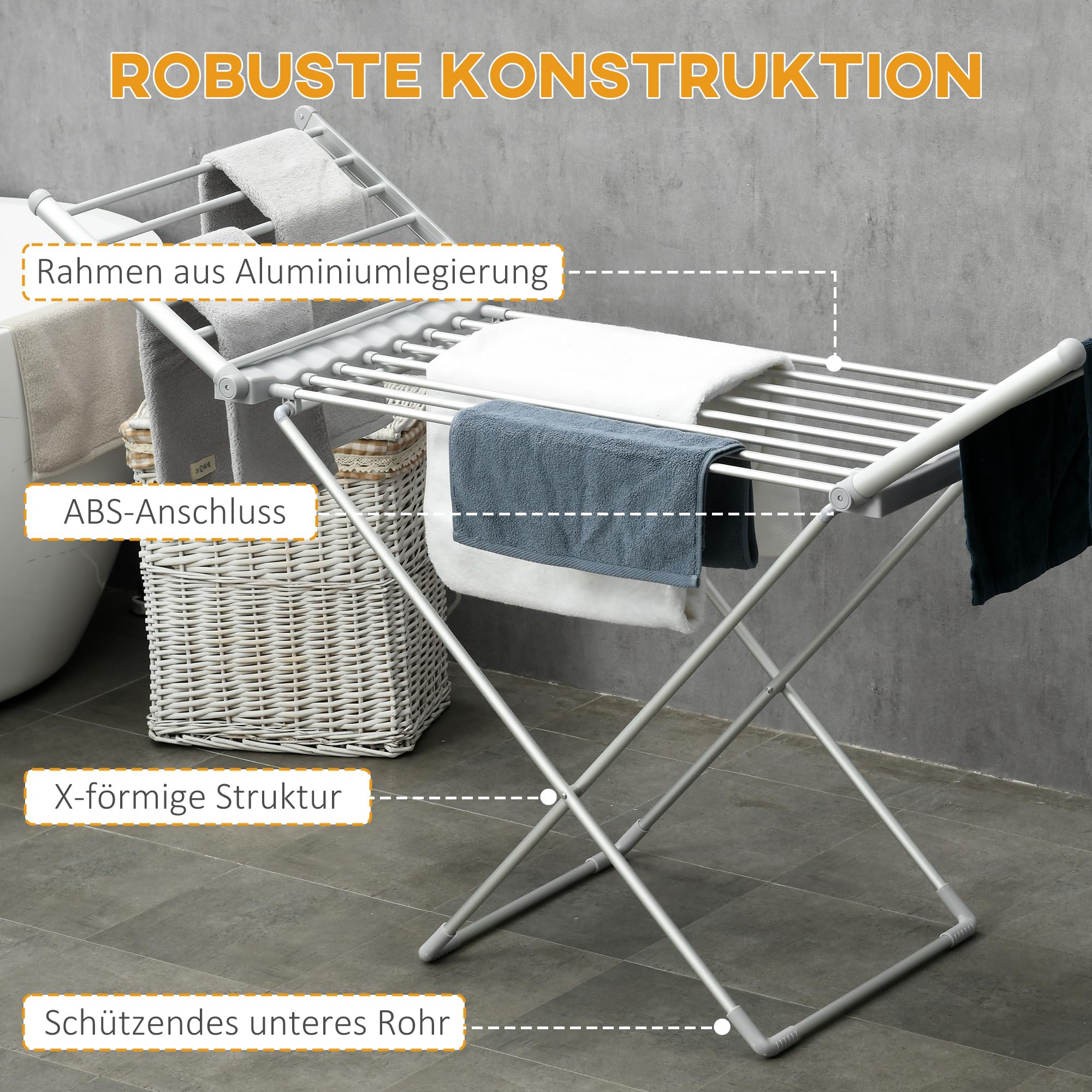 HOMCOM Elektrischer Wäscheständer Klappbar Wäscheständer 144 x 53 x 91 cm | Beheizbarer Wäschetrockner, Einstellbare Temperatur, Aluminium