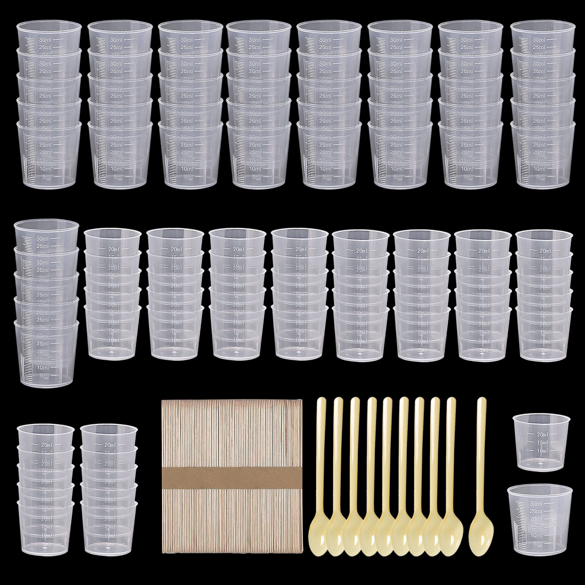 80 Misurini Plastica 30ml + 100 Bastoncini Legno - Per Resina, Vernici, Cucina, BPA Free - Foto 9