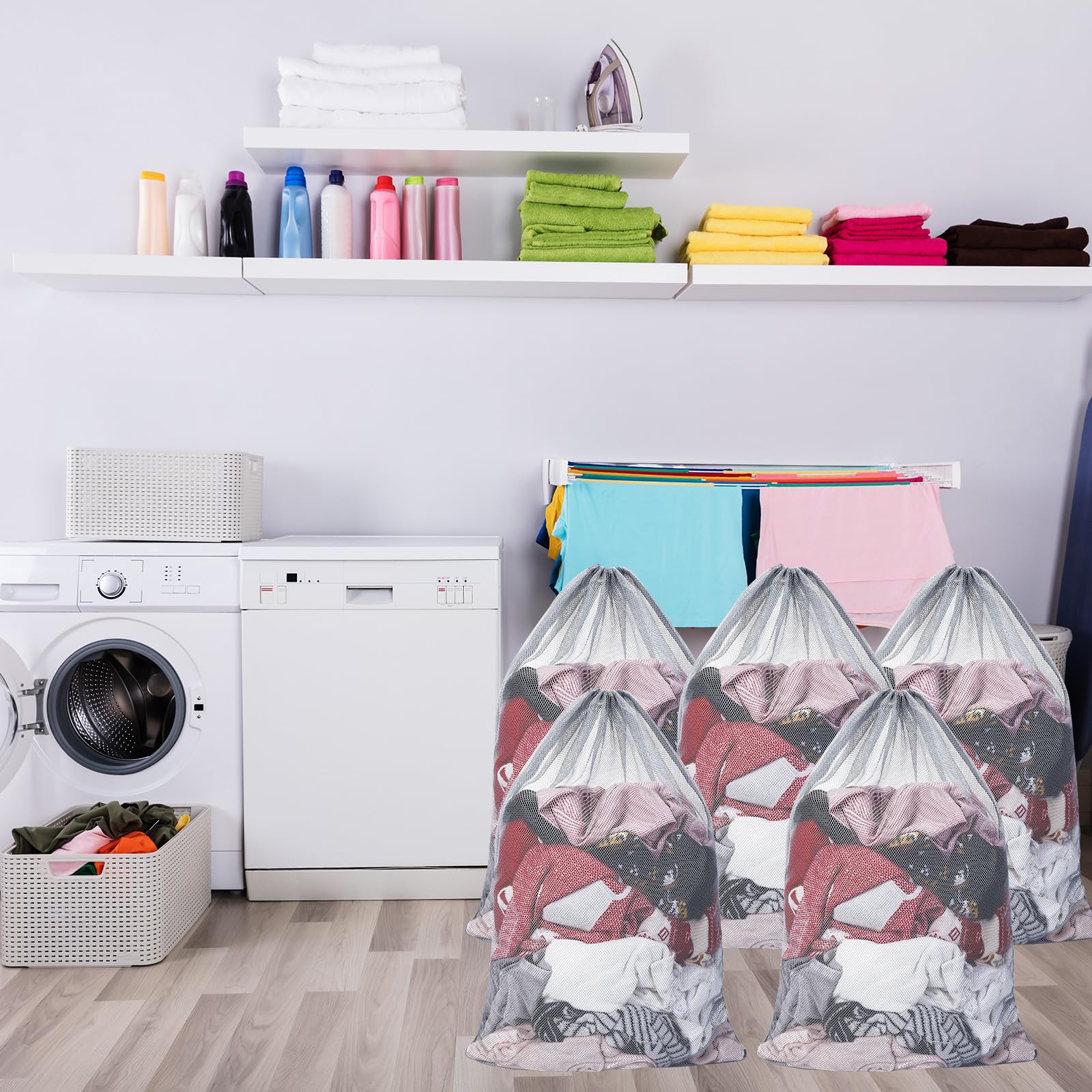 Berlune Paquete de 30 bolsas de malla grandes de 24 x 36 pulgadas para lavandería, bolsas de lavado, material de malla resistente cerrado con cordón, fábrica, universidad, dormitorio, viajes y
