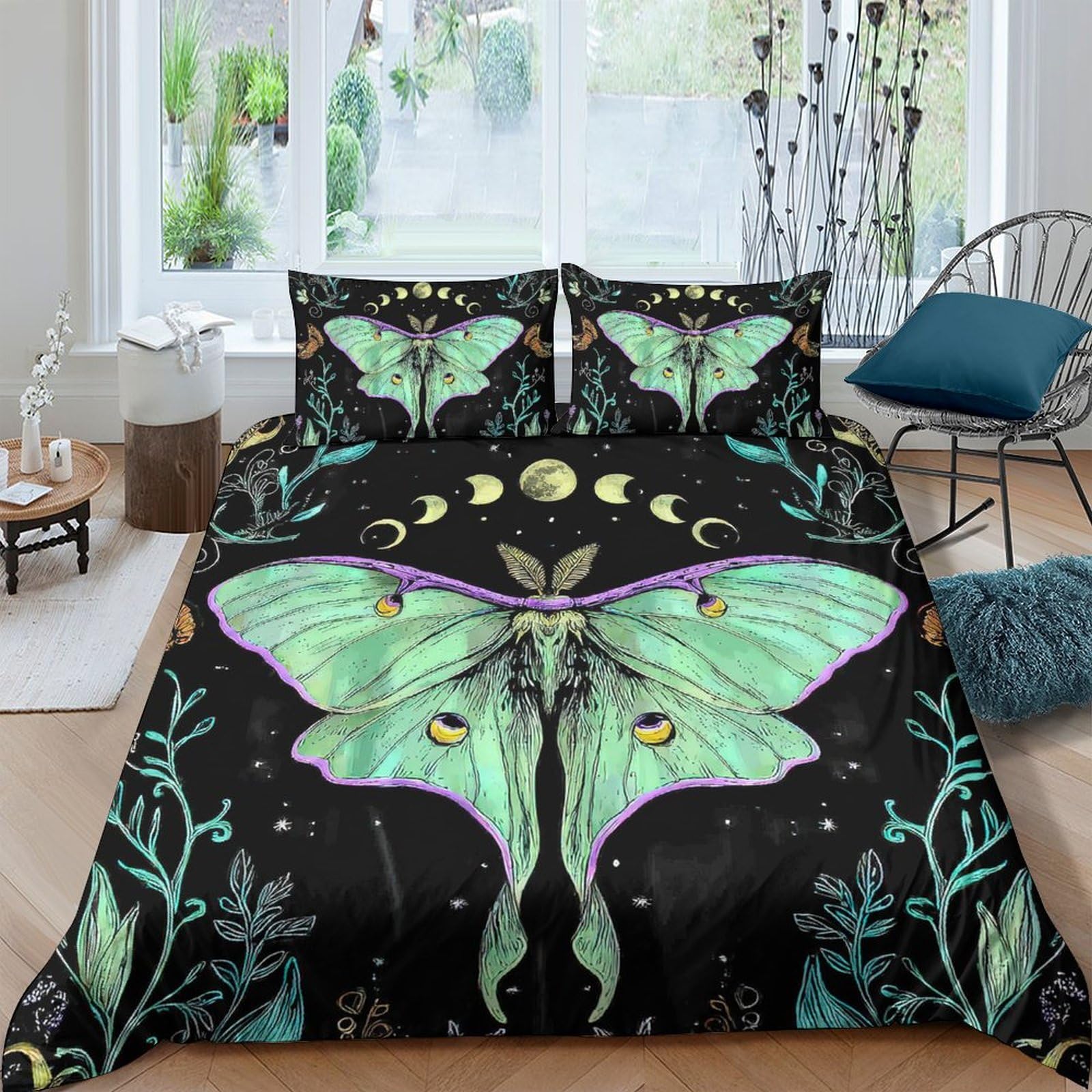 Ctjqhvkz Style-7 3D Printed Luna Moth Fitted Sheet Microfiber Soft Breathable Moon Phases Bed Cover For Bedroom Dorm Mattress Protector Single（135X200cm）