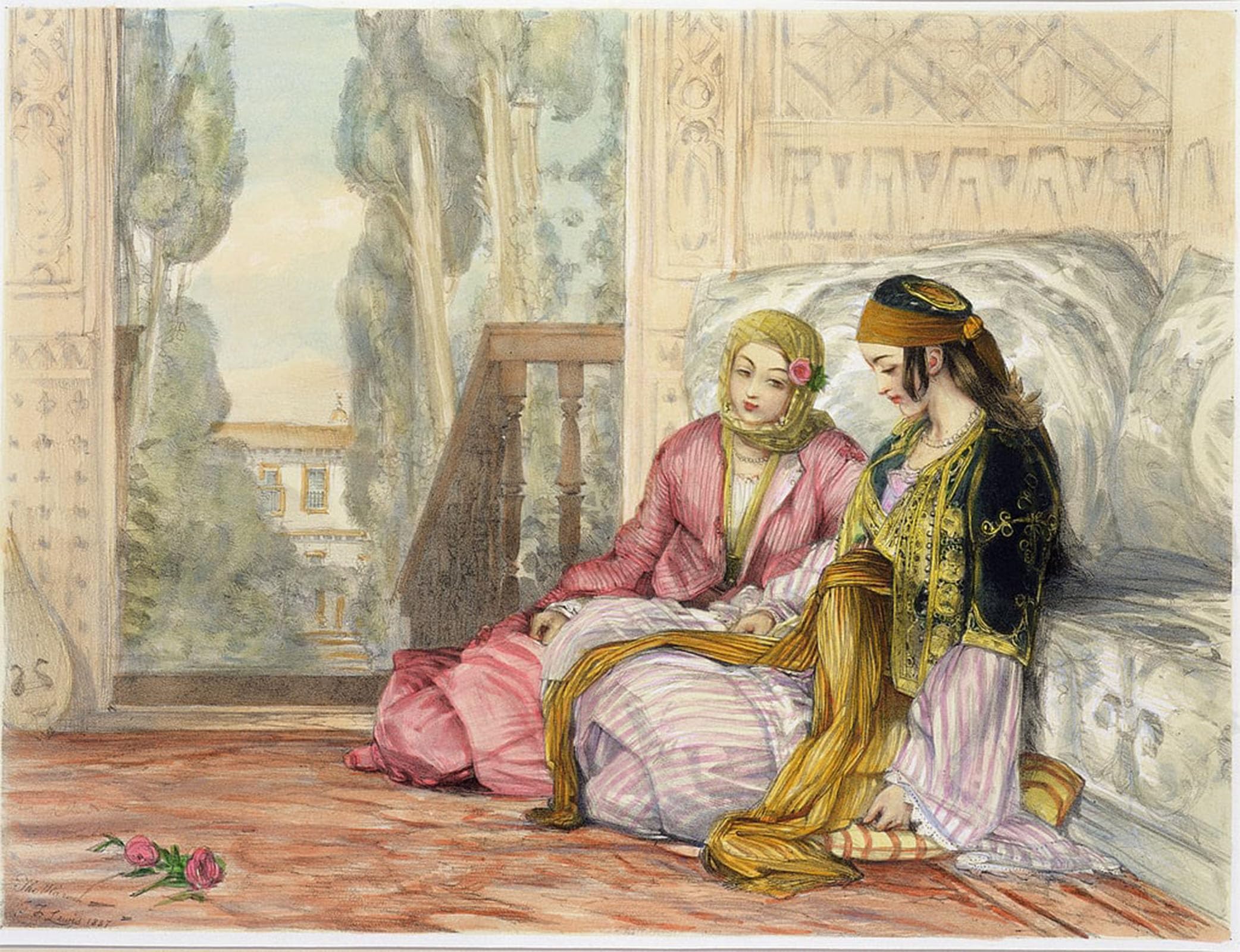 ARTXLXXBN Famous Painting Canvas Artwork Graffiti Print the Harem by John Frederick Lewis Portrait Canvas Image for Home Decor 60x90cm