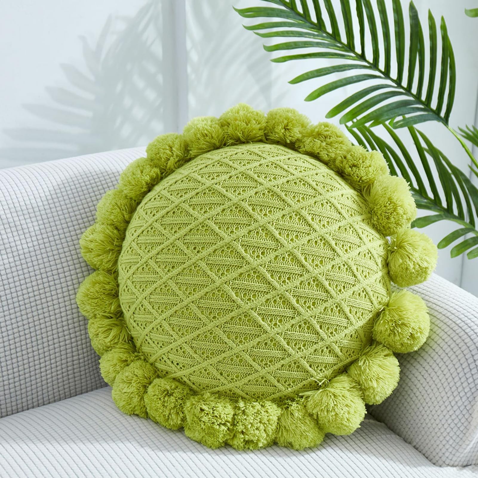 Runde Einfarbige Strick-Pompoms, Kissen-Dekorationskissen, Sonnenblumenkissen-Wurfkissen mit Einsatz für Sofa-Sofa-Bett, 50CM (Dark Blue)
