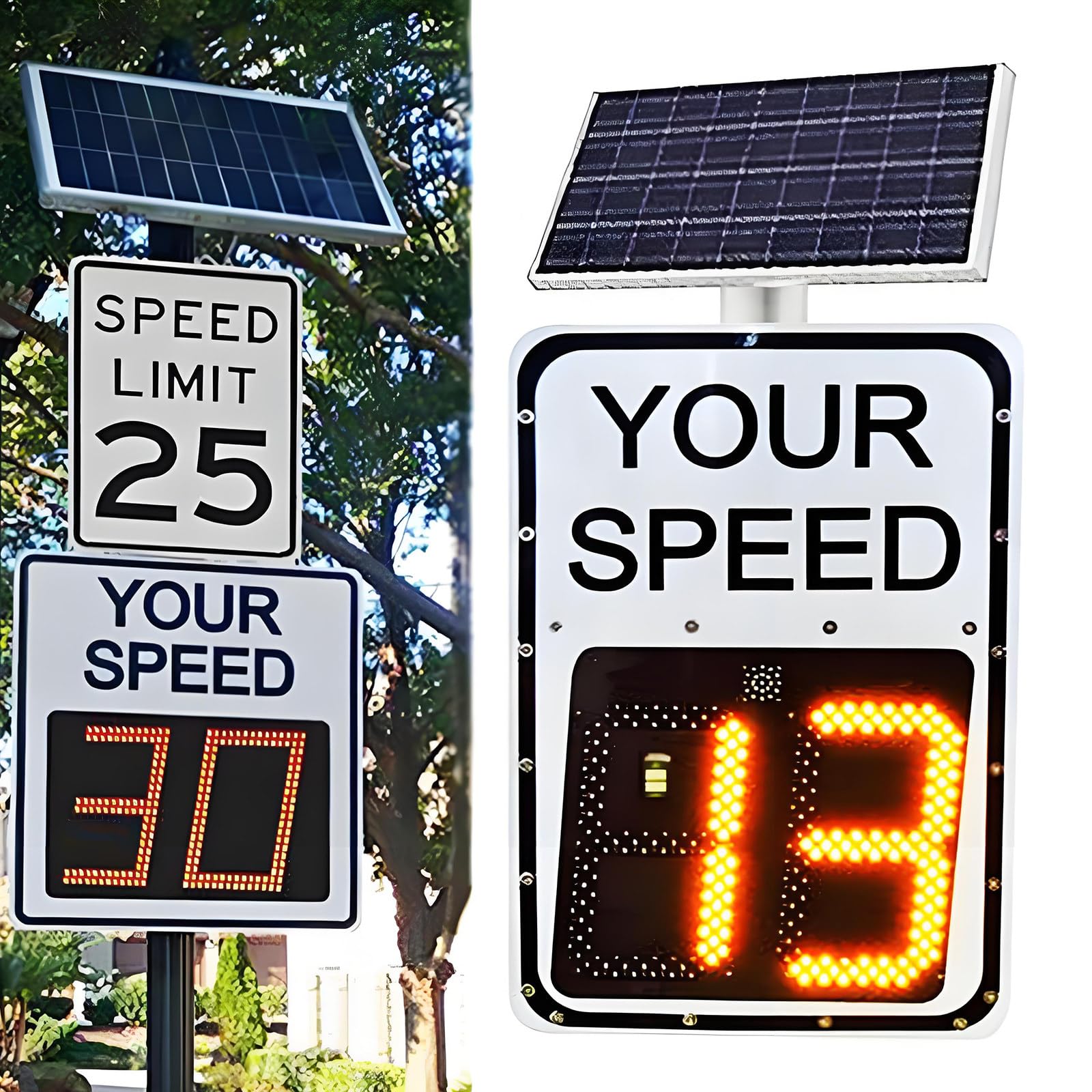Señal de límite de velocidad de radar solar de advertencia de carretera, panel grande con control remoto, radar de velocidad alimentado por energía solar para escuela y carretera, 47 x 38 cm