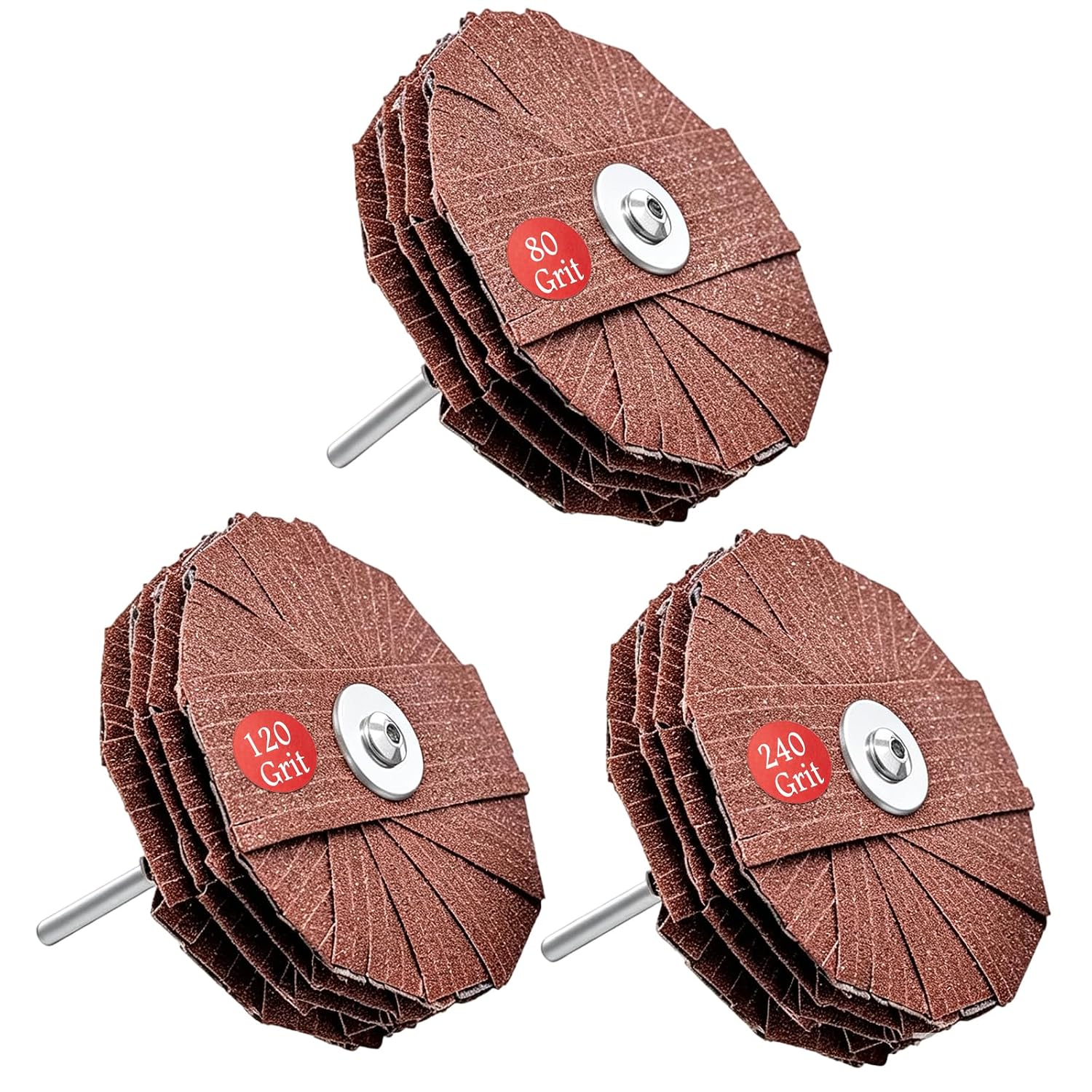 4 Inch Sanding Mop Kit, 3 Pack 80/120/240 Grit Flap Wheel for Woodworking | Long Lasting Flexible Flap Wheel Sander for Drill & Die Grinder, 1/4″ Shank, for Woodworking Contours, Moulding Finishing
