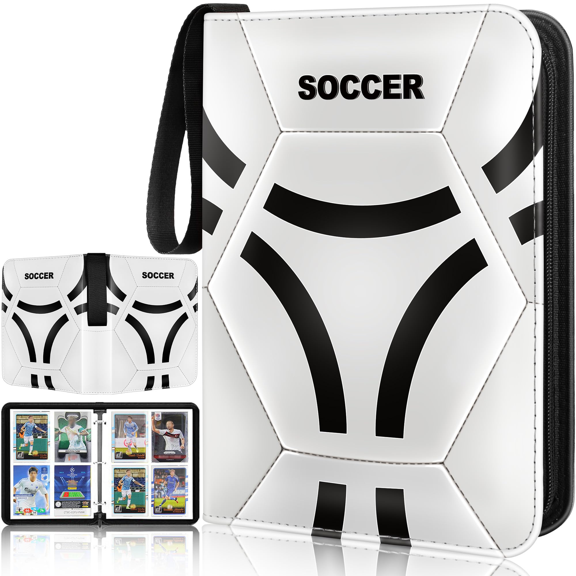 Lalasu Soccer Card Binder, 2025-2026 Soccer Trading Cards Binder with Wristband, 440 Double Sided Pockets Sleeves PU Card Albums Fit for Sports Cards