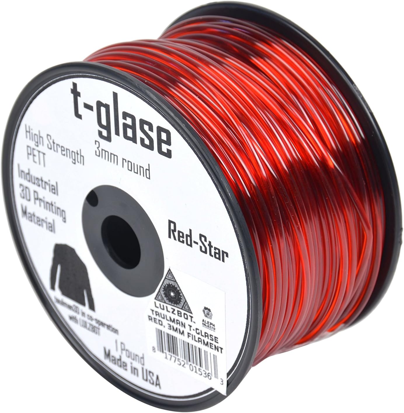 LulzBot Taulman T-Glase PET 3D Printer Filament, 1 lb. Reel, 3 mm, Red