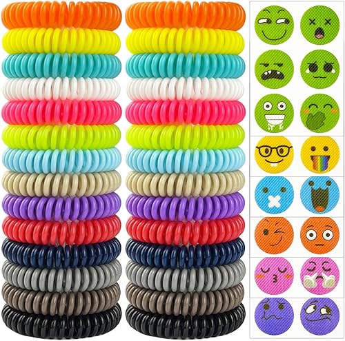 Paquete de 28 pulseras repelentes de mosquitos, bandas repelentes de mosquitos envueltas individualmente con 36 parches de calcomanías repelentes de