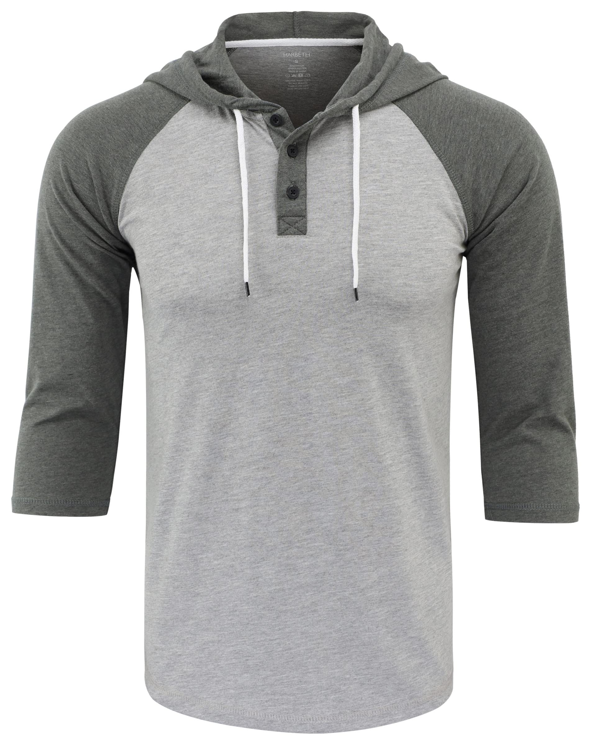 HARBETH Mens Tagless 3/4 Sleeve Athletic Active Workout Running Hiking Baseball Henley Hoodie T Shirts