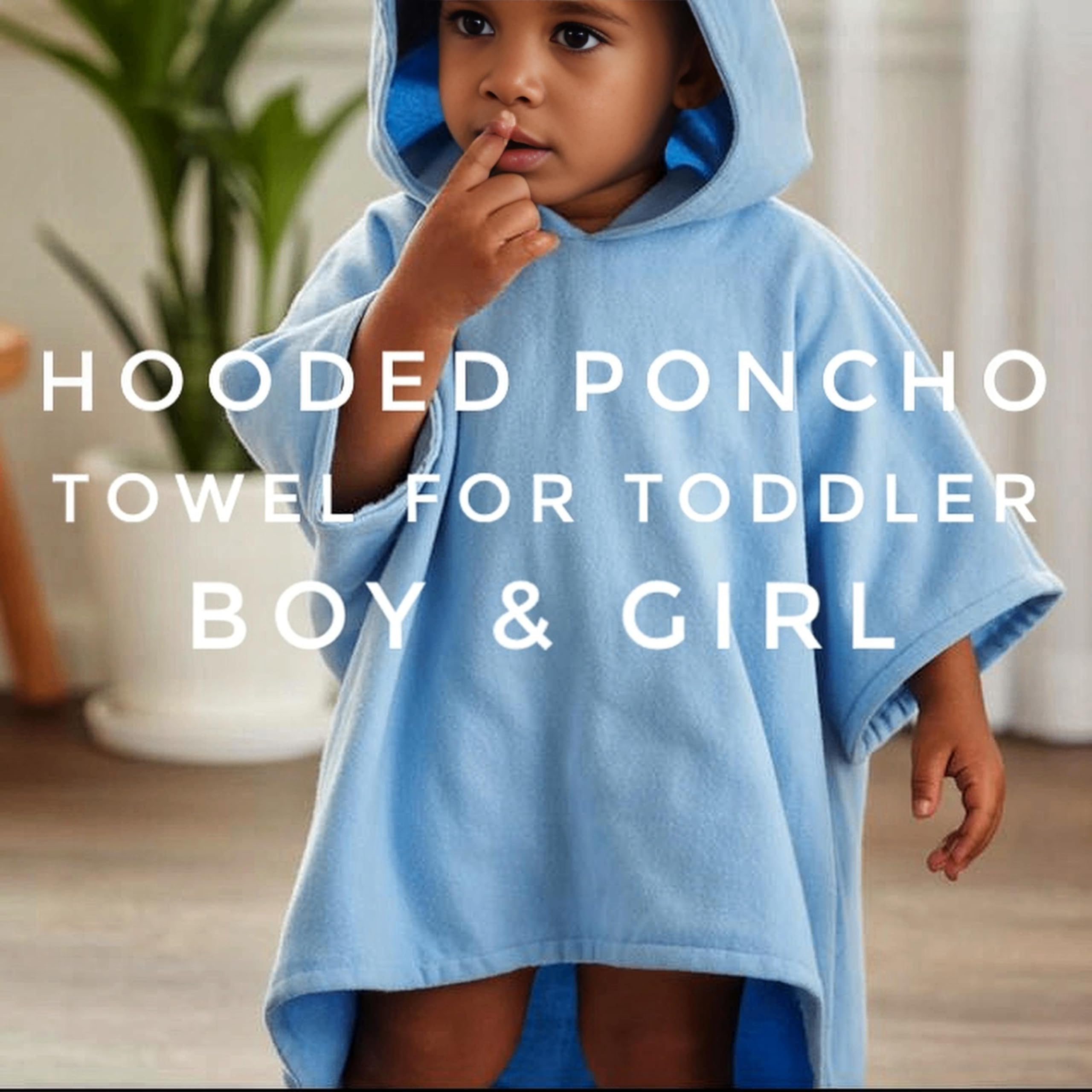 Toalla poncho con capucha para niños y niñas, 100% algodón orgánico suave, absorbente, transpirable, ligera Ideal para baño, piscina, playa 2-3T (azul, 2-3T)