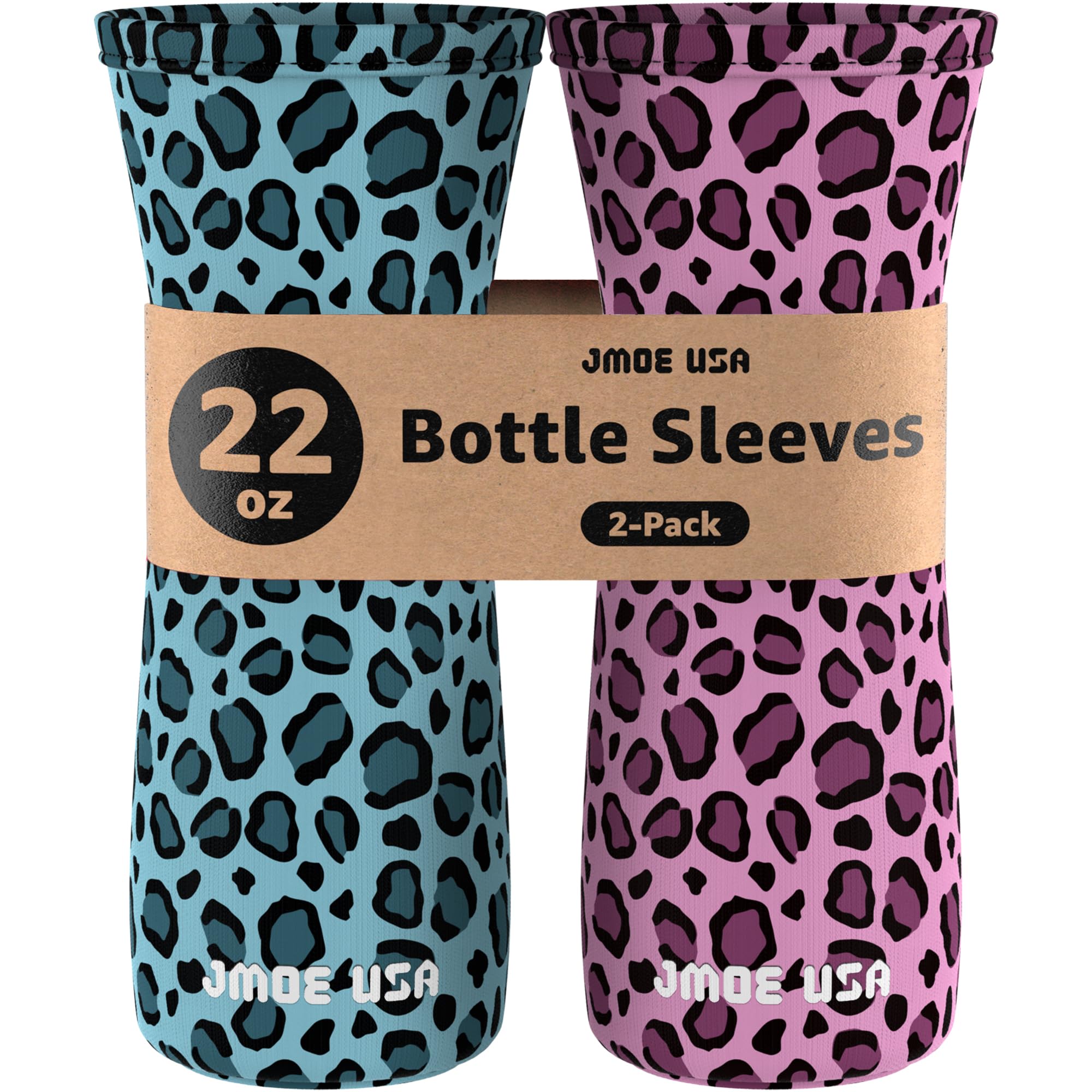 Jmoe USA 22oz Sleeve Compatible with Cirkul Water Bottle | Fits 22 oz Plastic and Stainless Steel Bottles | Neoprene Sweat Absorbing Material | Fitted Design | 2-Pack | Insulated Cover (Leopard)