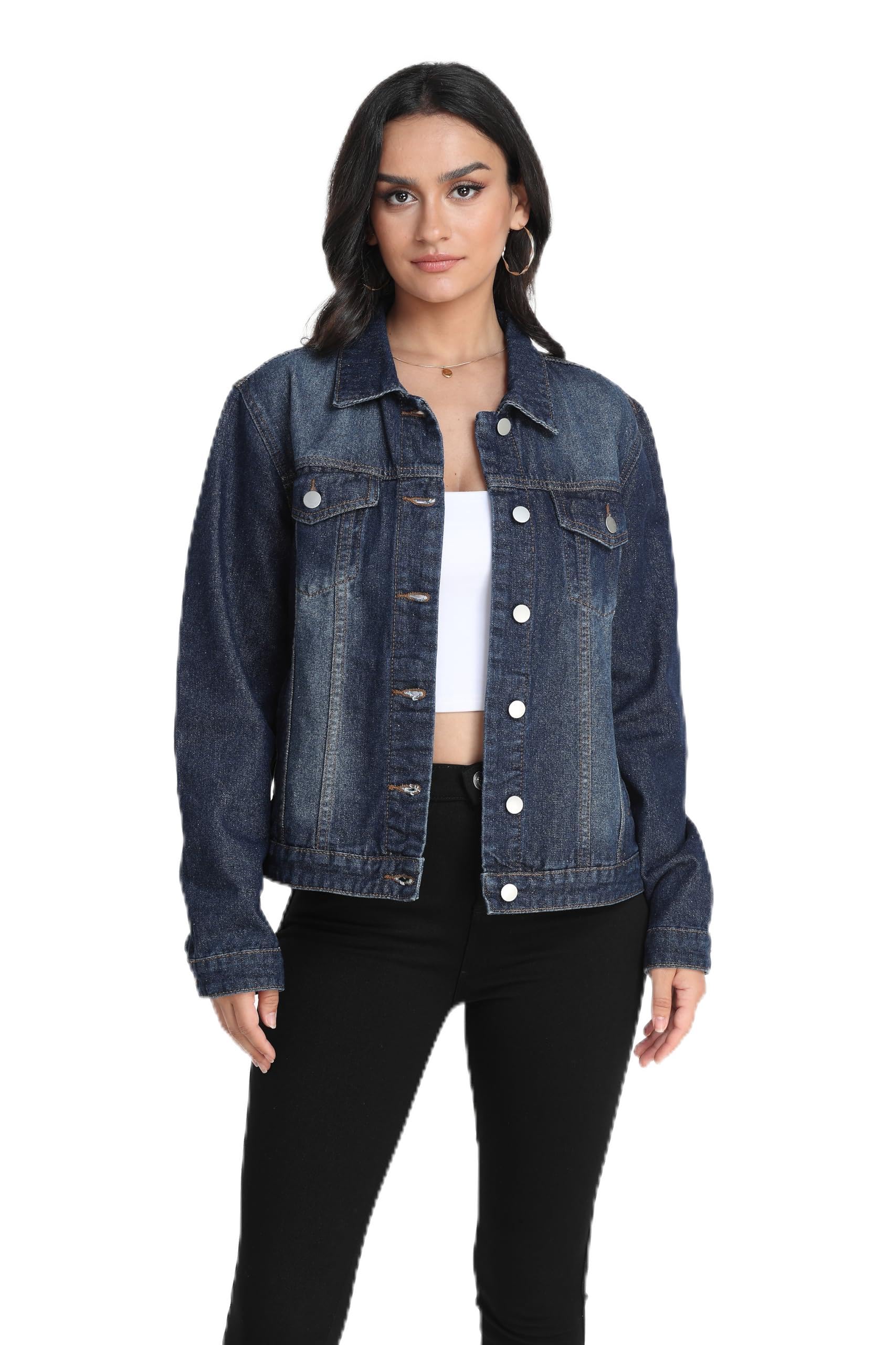 J.Corrine Chaqueta Vaquera de Mujer Chaquetas de Verano Mujer Chaqueta Mujer Primavera Corta Azul Oscuro Negra Trucker Denim Jacket