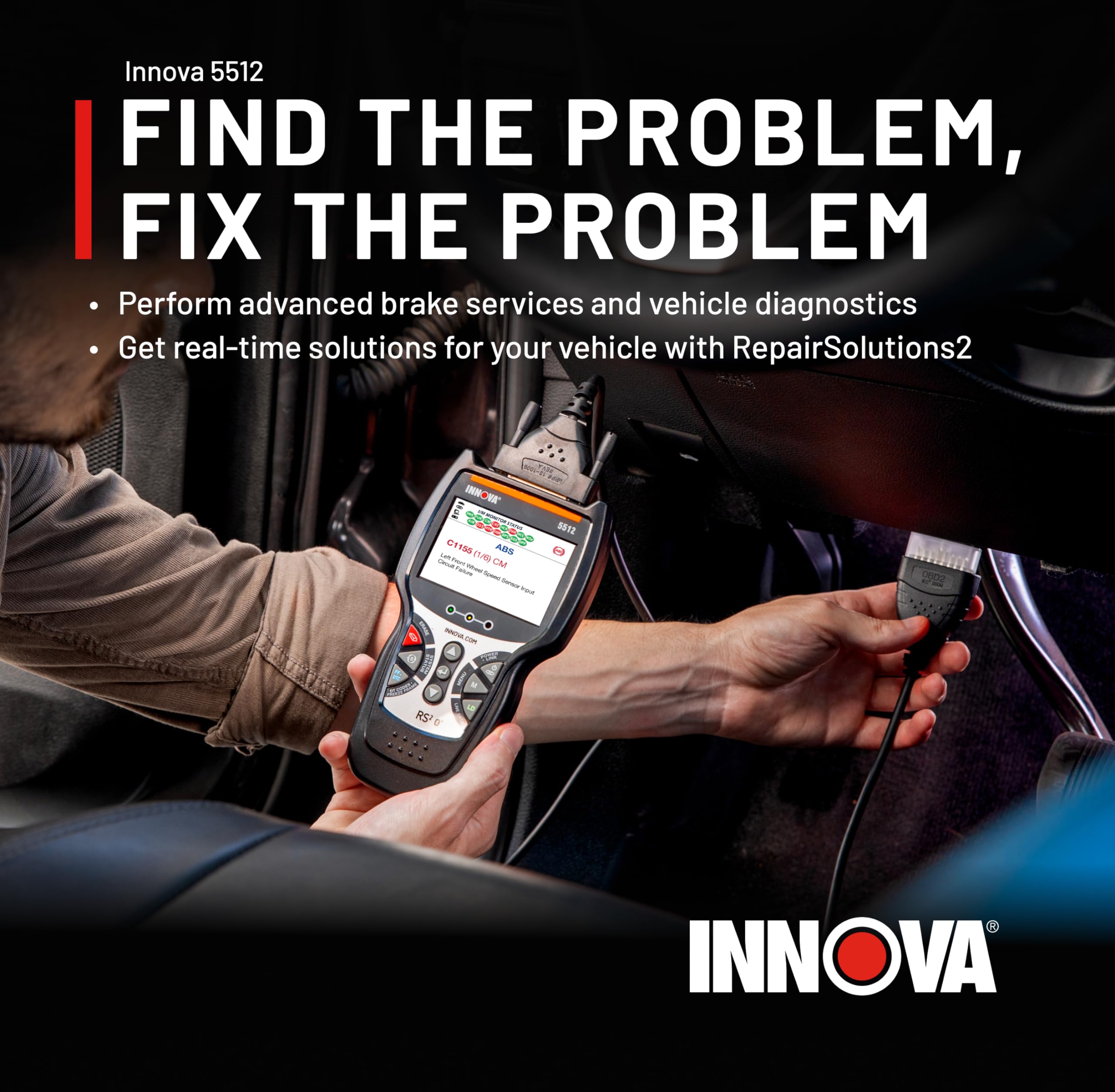 Innova 5512 OBD2 Scanner, ABS Brake Bleeding, Transmission Temp, TPMS, OBD1 Adapters Included, Repair App