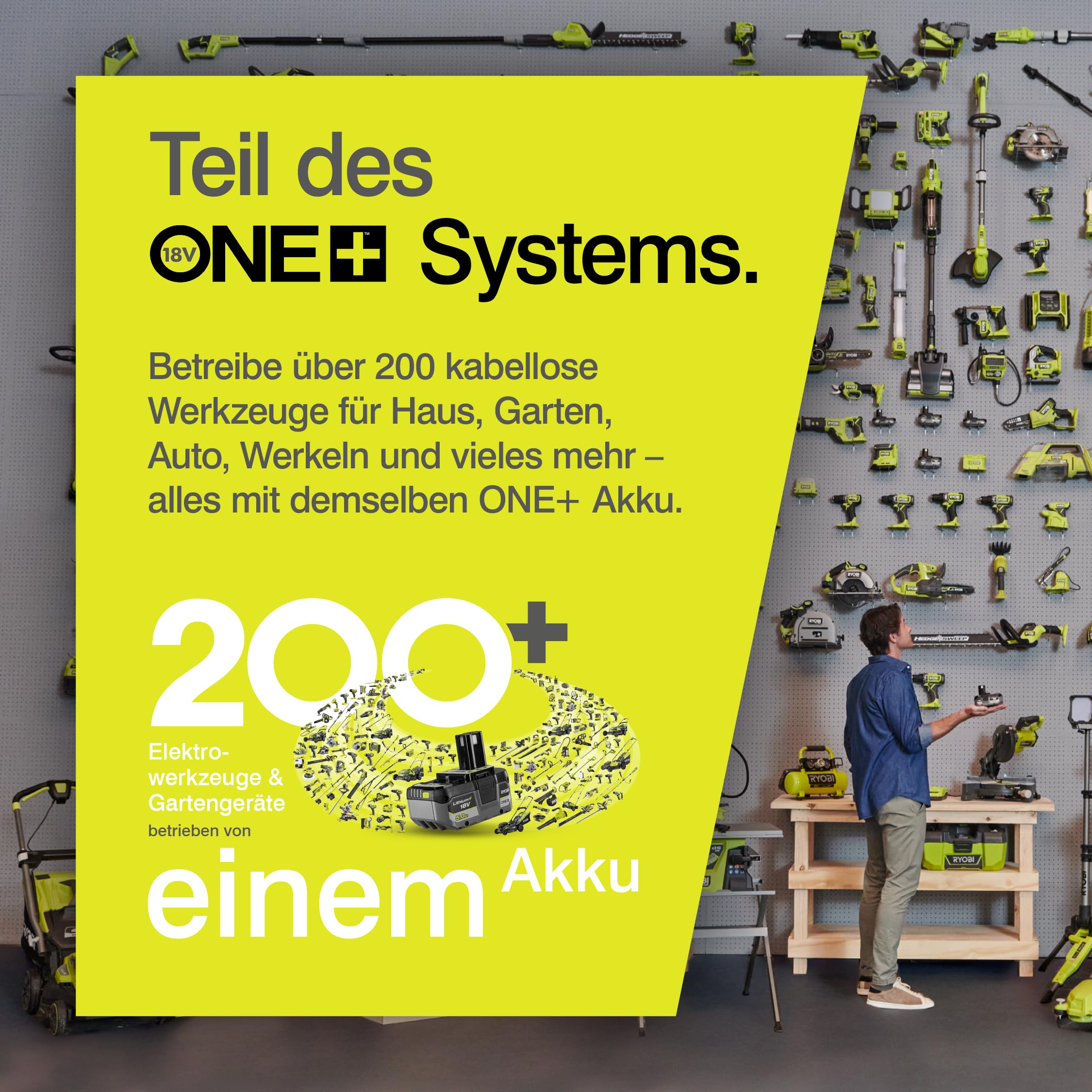 RYOBI 18 V ONE+ Brushless Akku-Staubsauger RSVS18BL-0, 90 AW Saugleistung, Dual-Zyklon-Filtration, HEPA-Filter, LED-Kopfbeleuchtung, ohne Akku und Ladegerät, Anthrazit