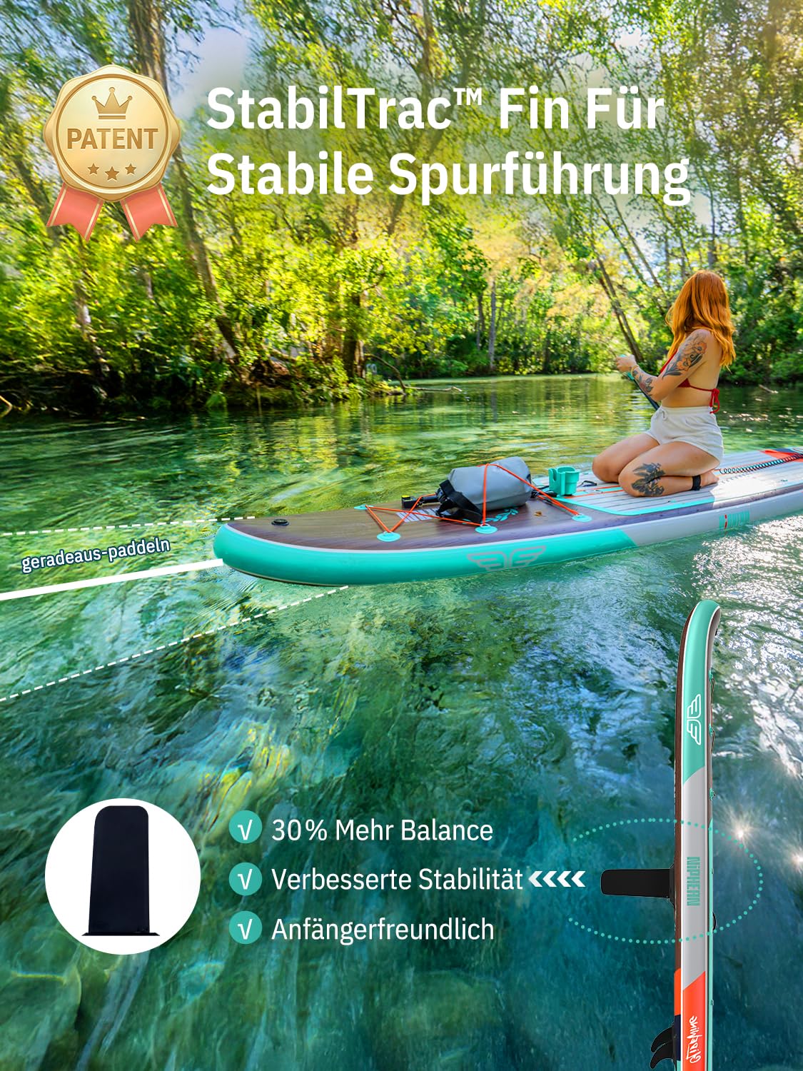 Niphean (Extra Groß) Stand Up Paddling Board, SUP für 2+1 Personen/Familien, SUP Board mit (Anfängergeeignet) StabilTrac Finne, Wasserdichte Handyhülle, Stand Up Paddle Board for Adults, Geschenkideen